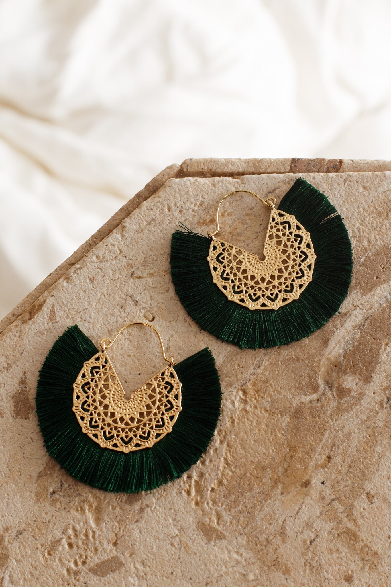 Bali Gold Filigree Fringing Earrings Forest by Selfie Leslie