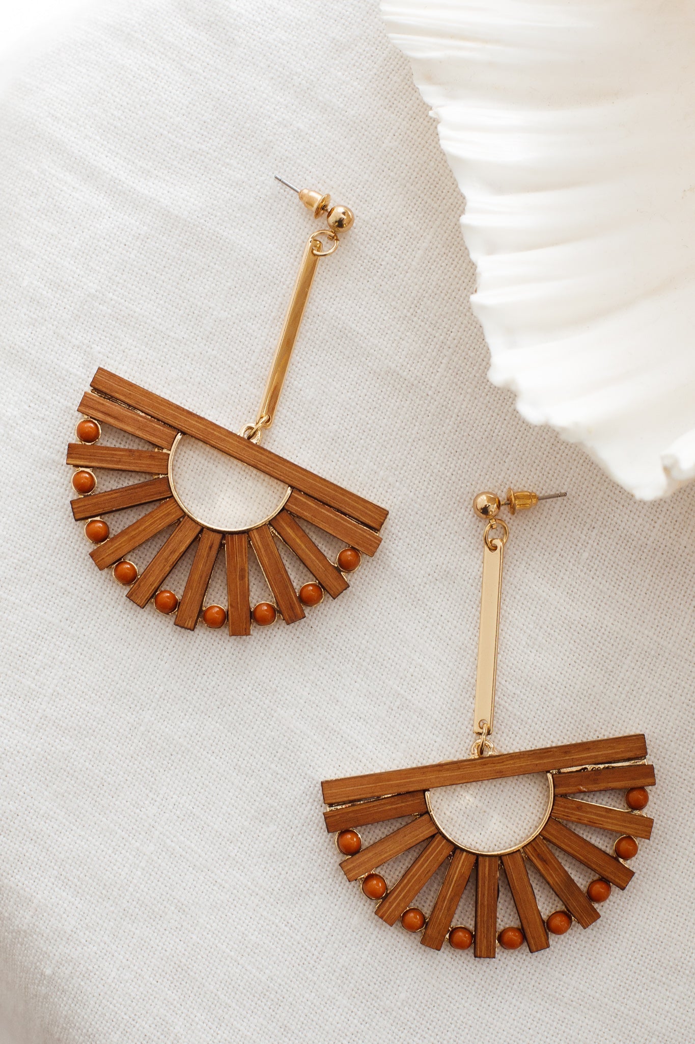 Cairo Wooden Fan Earrings Brown by Selfie Leslie