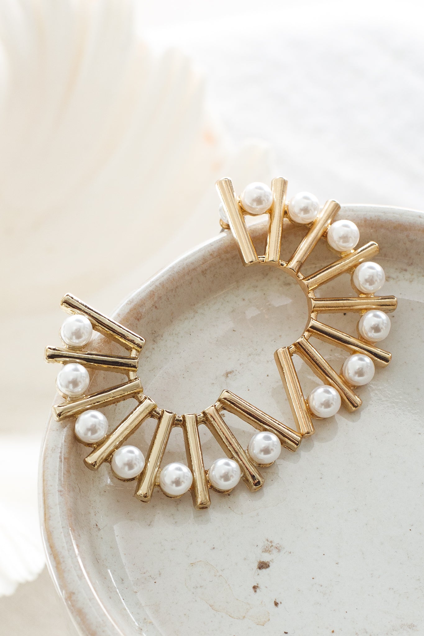 Liberty Semicircle Pearl Earrings Gold by Selfie Leslie