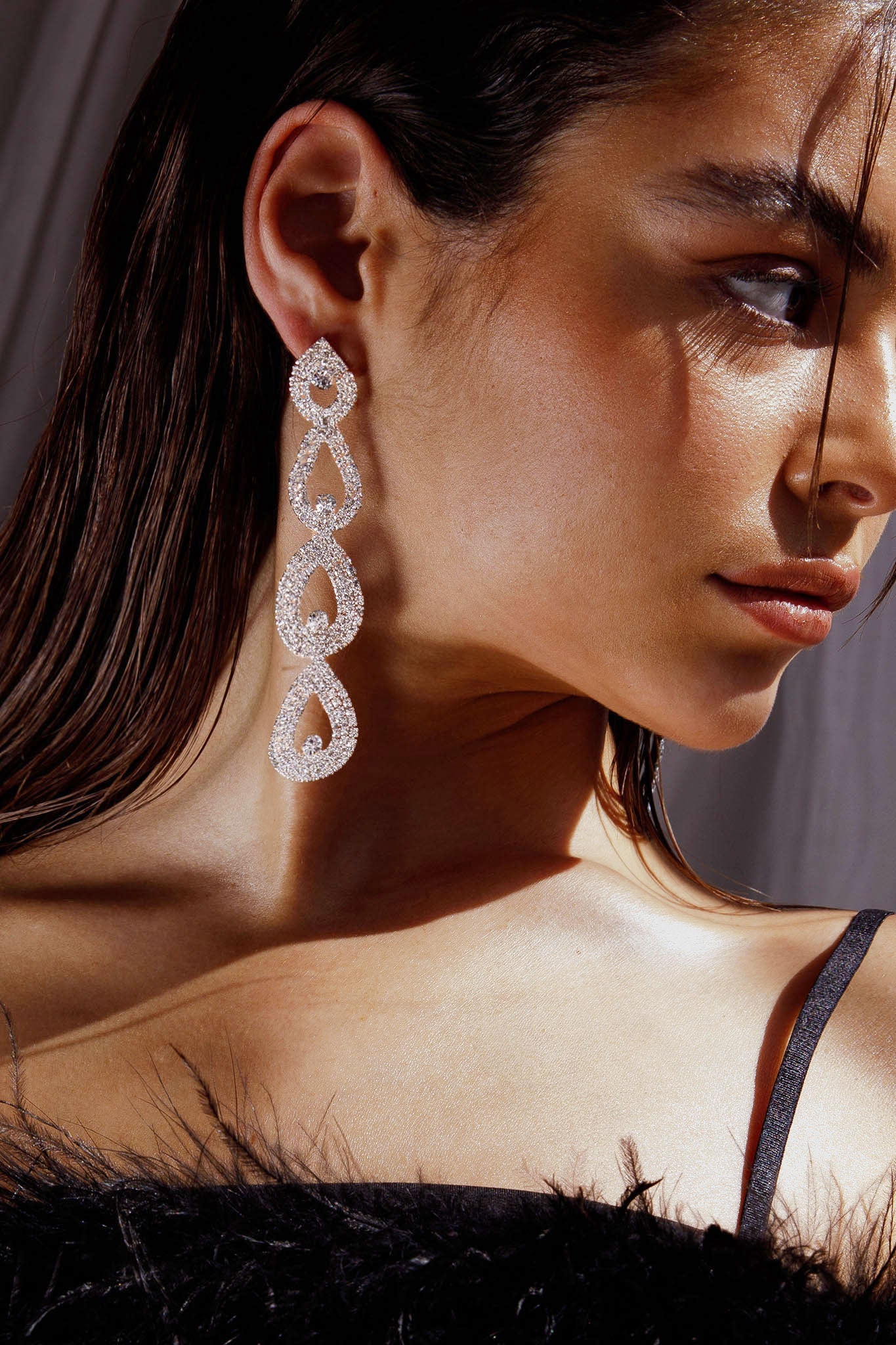 Royale Diamante Pear Drop Earrings Silver by Selfie Leslie