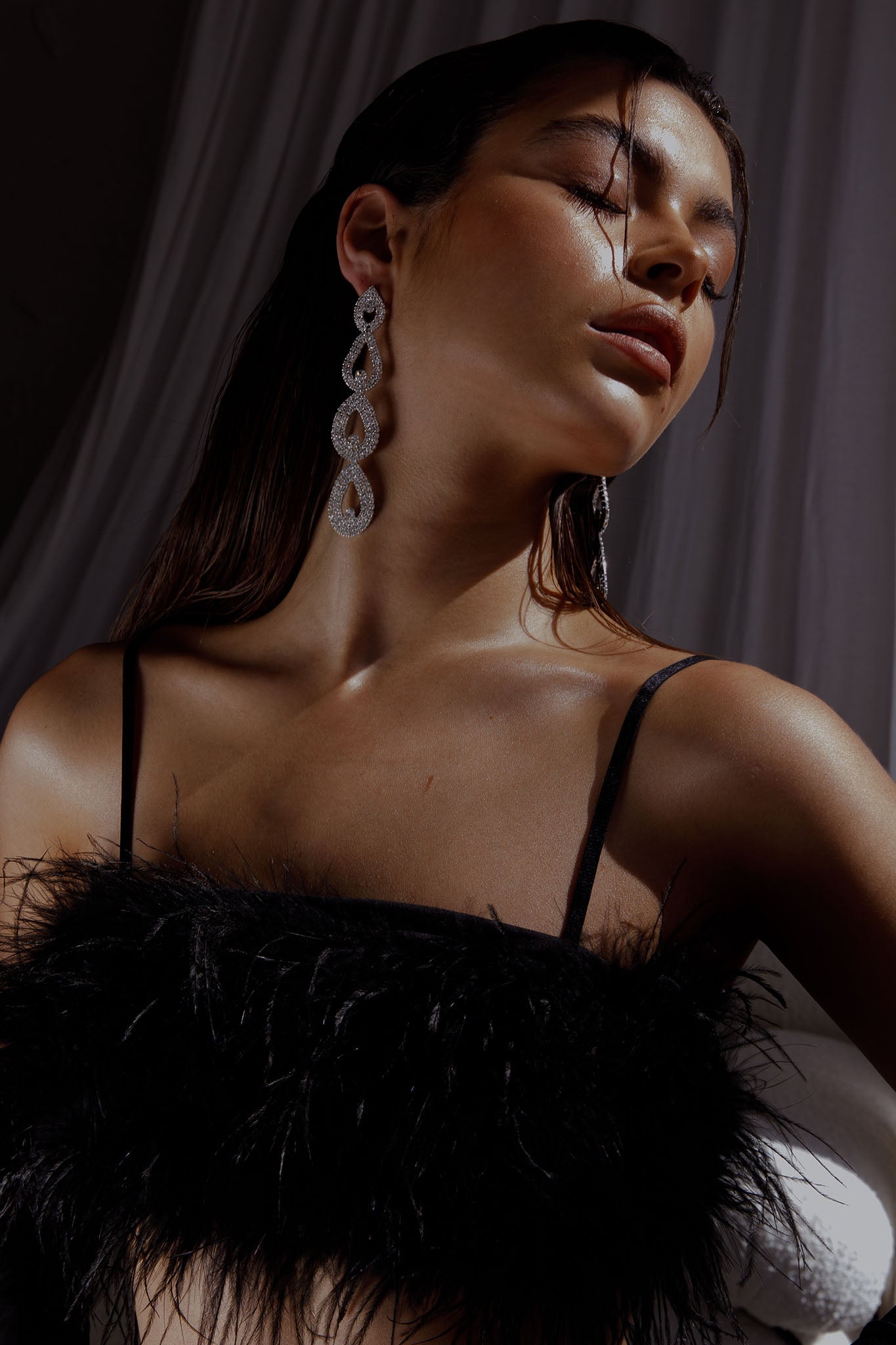 Royale Diamante Pear Drop Earrings Silver by Selfie Leslie
