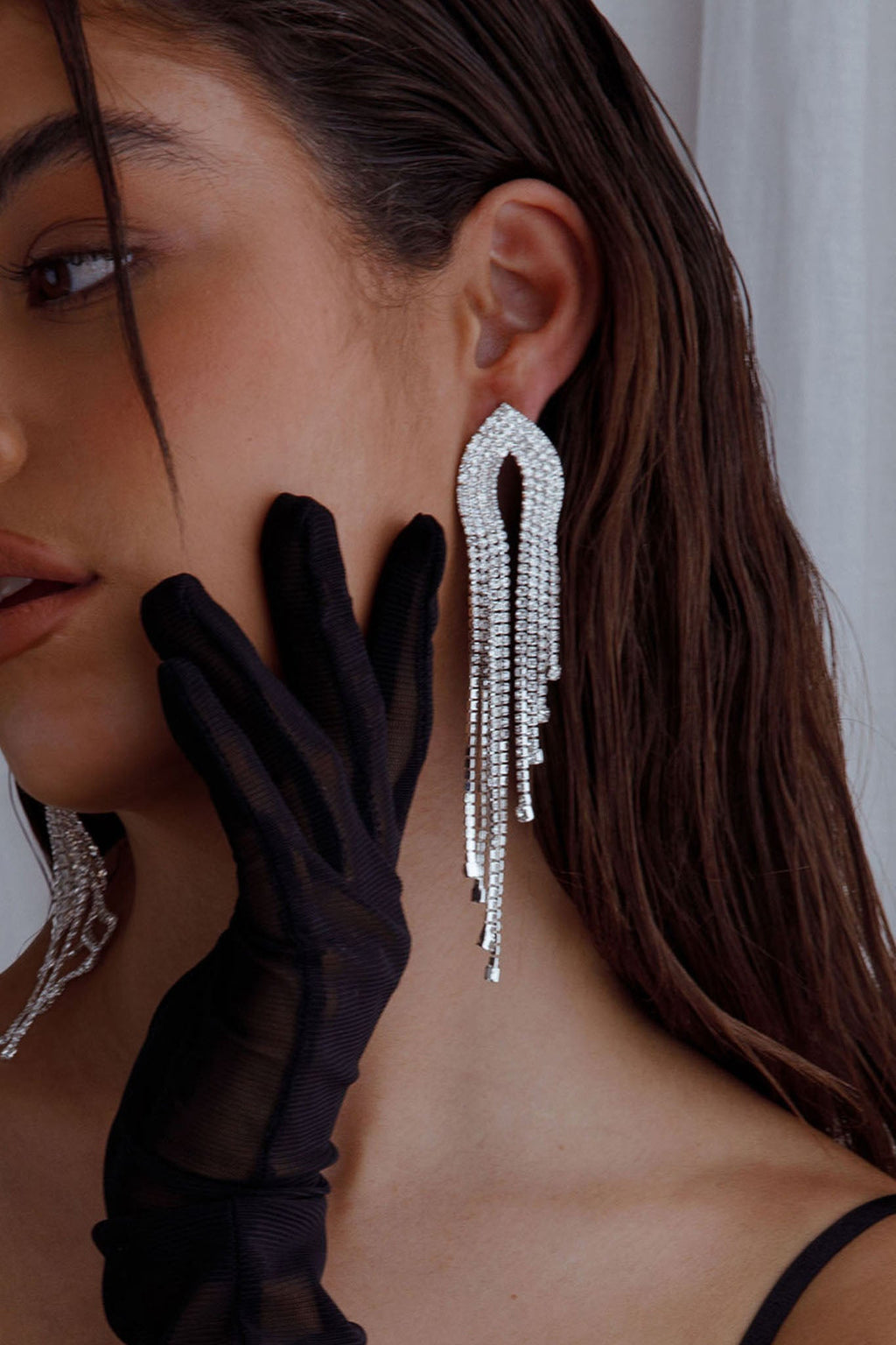 Khloe Diamante Tassel Earrings Silver by Selfie Leslie