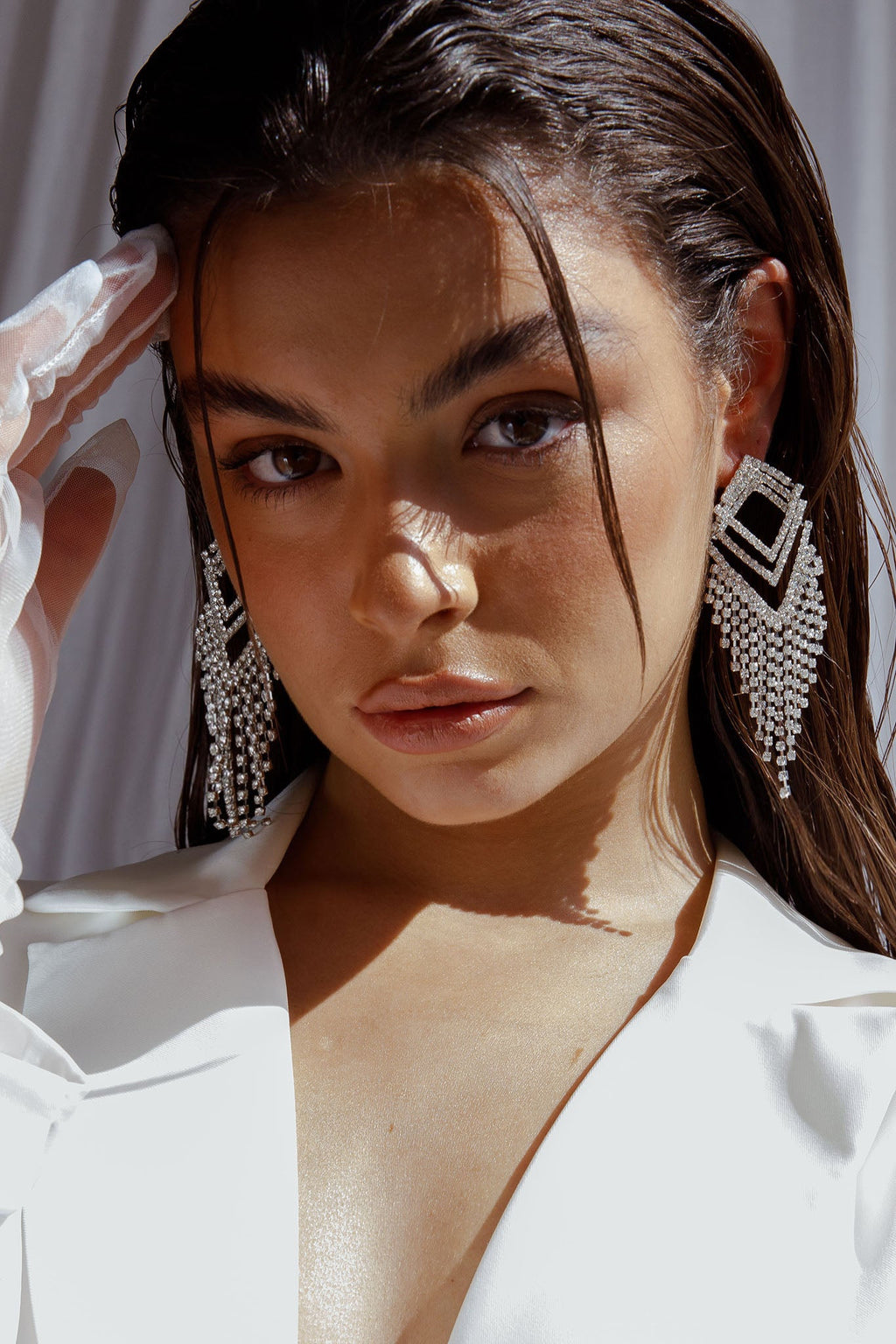 Kate Diamante Kite Drop Earrings Silver by Selfie Leslie