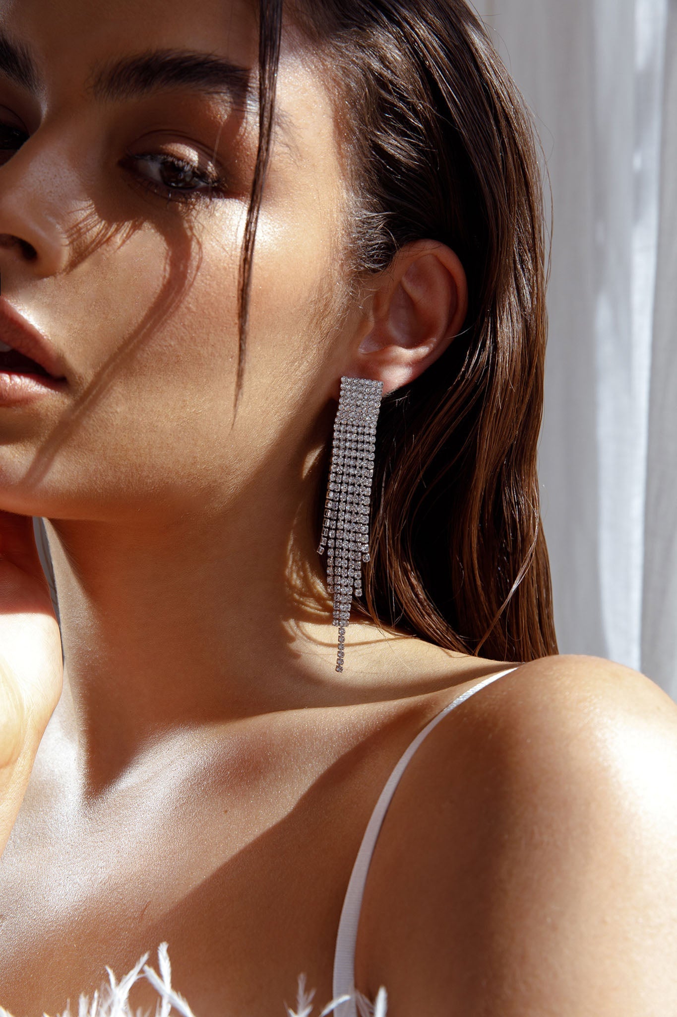 Zarah Diamante Tassel Earrings Silver by Selfie Leslie