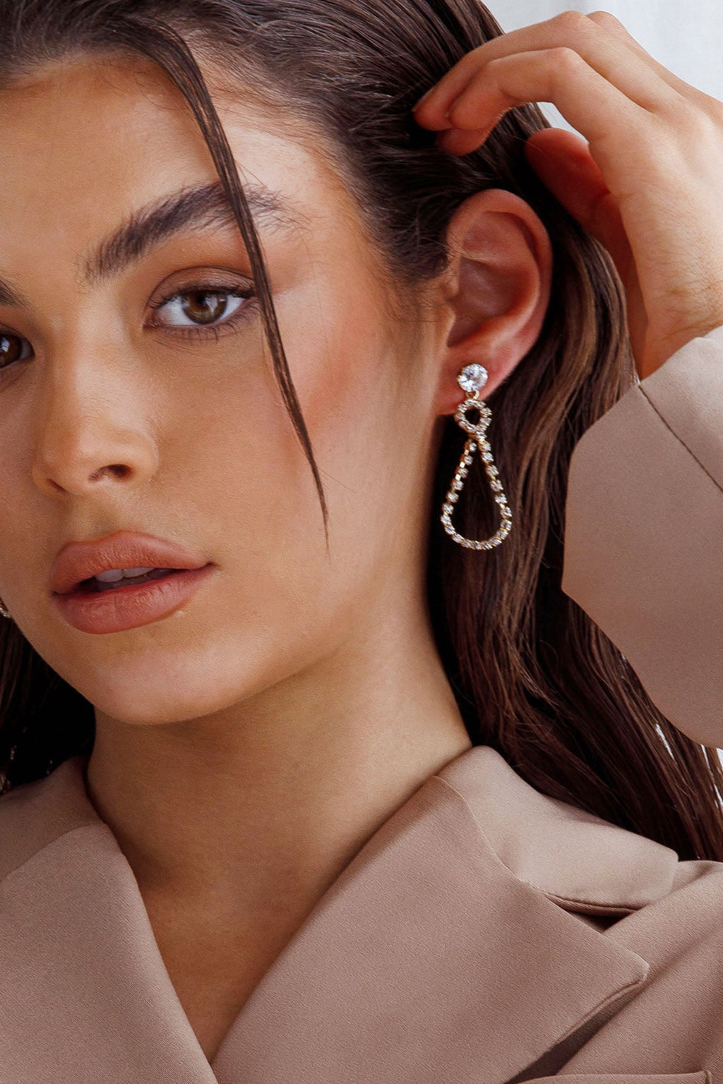 Ava Crystal Embellished Earrings Gold by Selfie Leslie