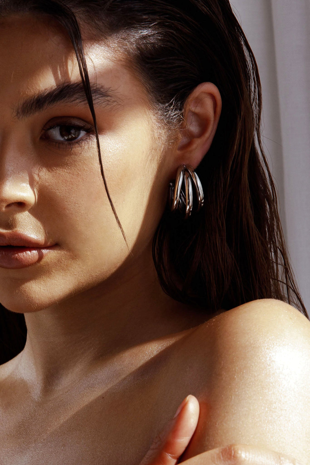 Dominique Triple Hoop Earrings Silver by Selfie Leslie