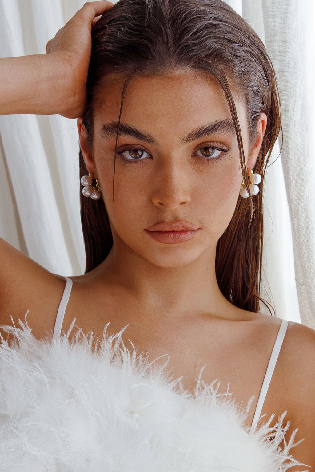 St Tropez Pearl Hoop Earrings Gold by Selfie Leslie