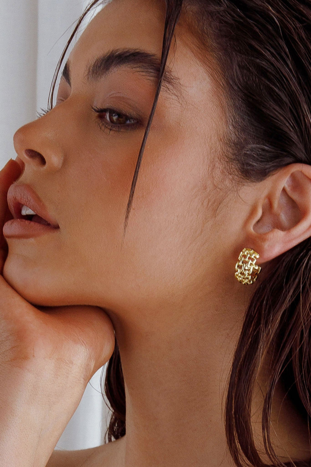 Vivienne Square Link Small Hoop Earrings Gold by Selfie Leslie