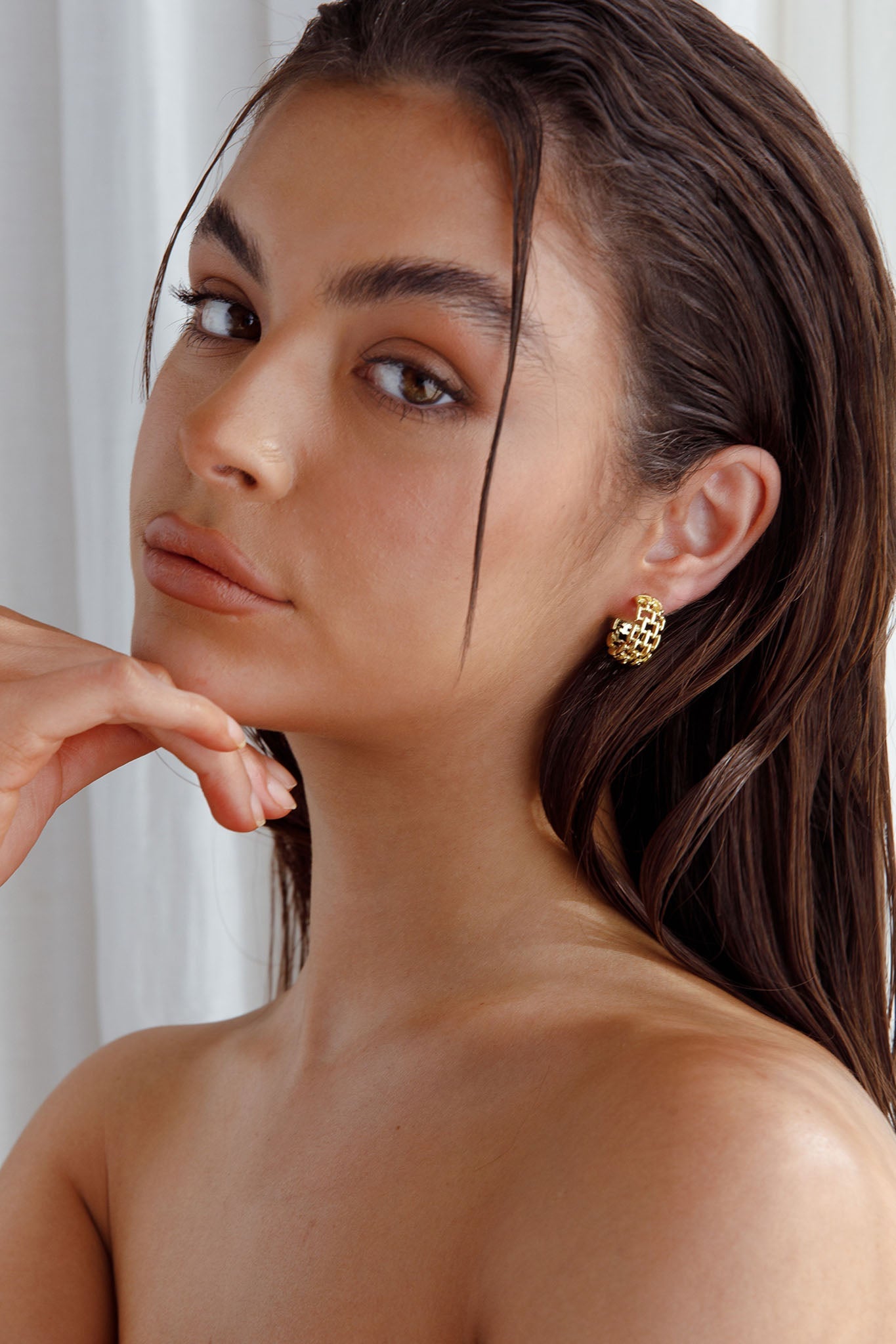 Vivienne Square Link Small Hoop Earrings Gold by Selfie Leslie