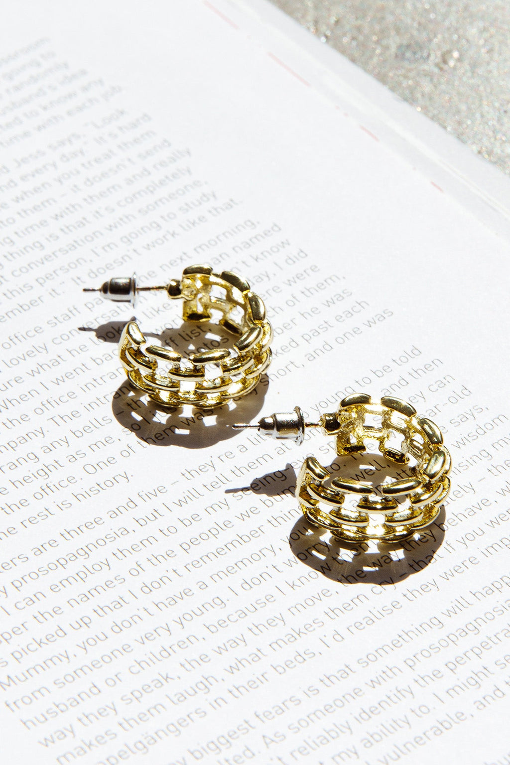 Vivienne Square Link Small Hoop Earrings Gold by Selfie Leslie