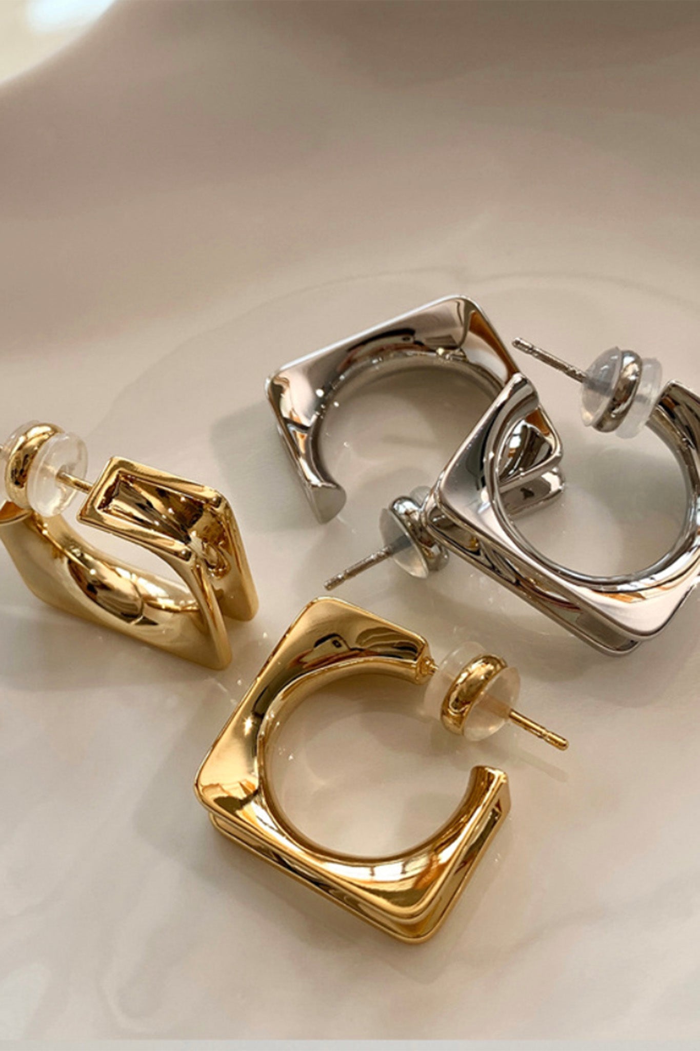 Maddox Small Square Hoop Earrings Silver by Selfie Leslie