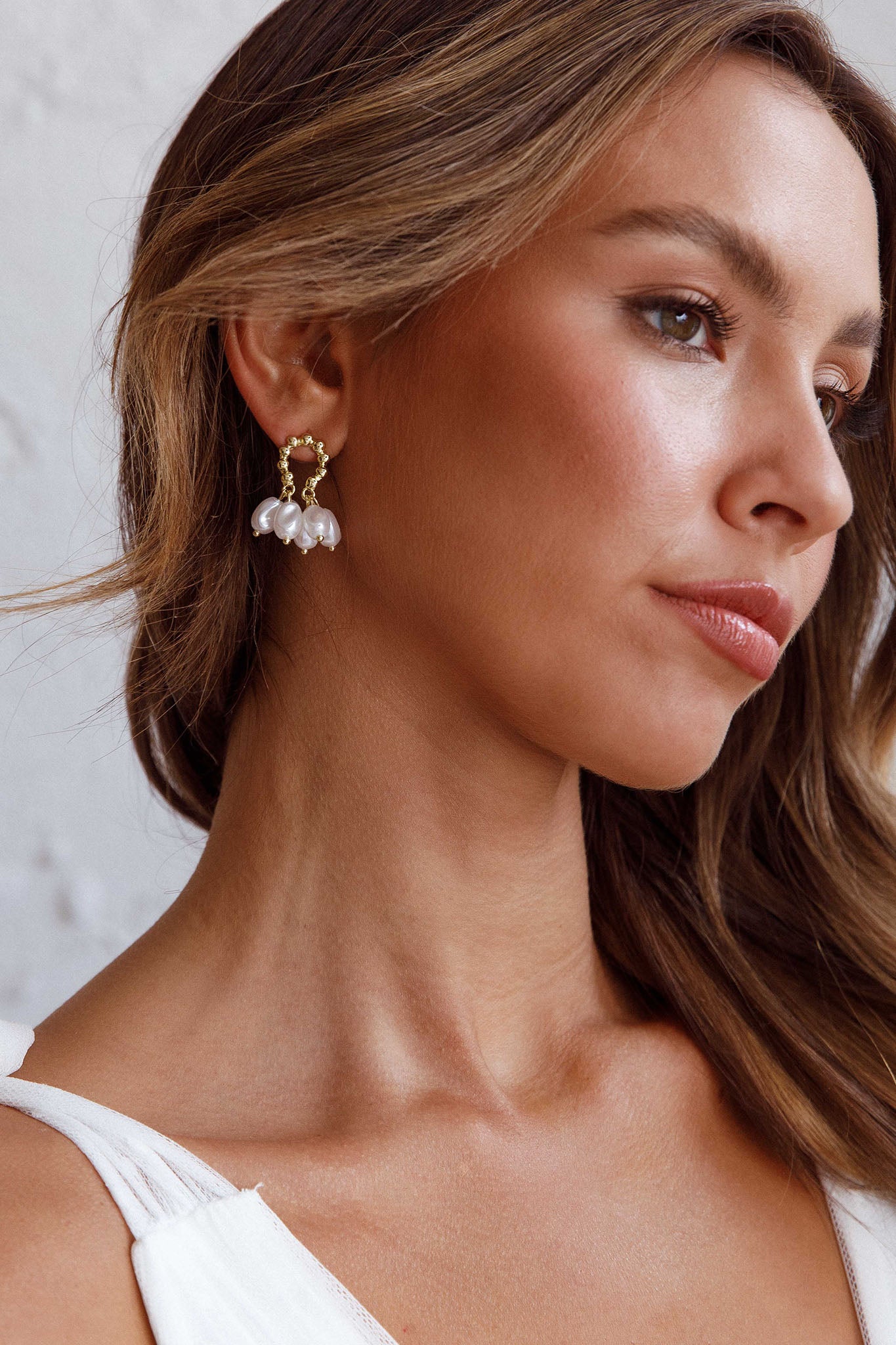 Sierra Pearl Statement Earrings Gold by Selfie Leslie Australia