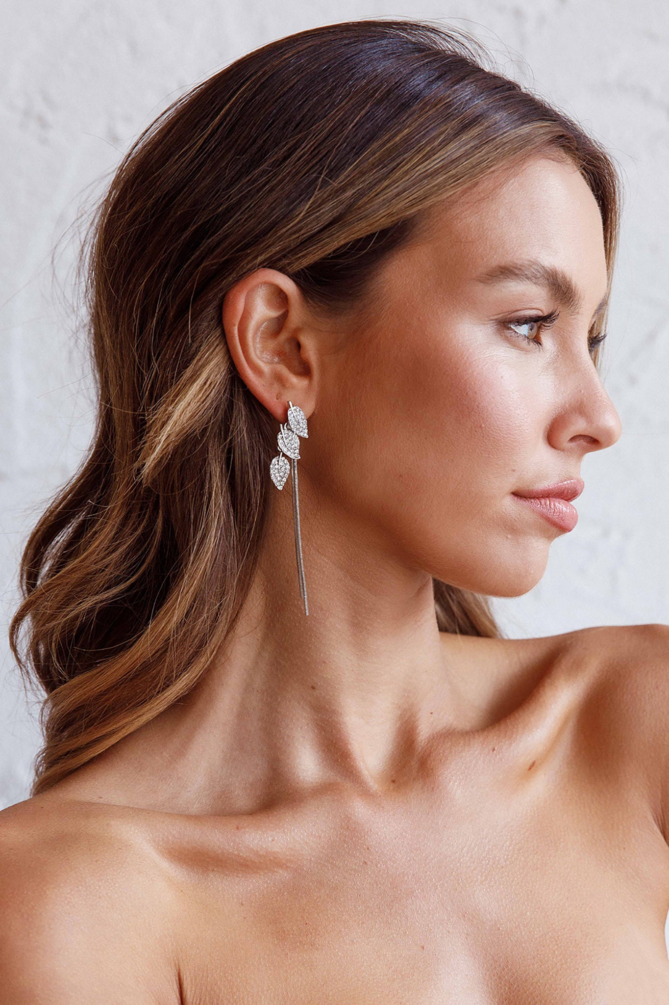 Zircon Leaves Tassel Drop Earrings Silver by Selfie Leslie Australia