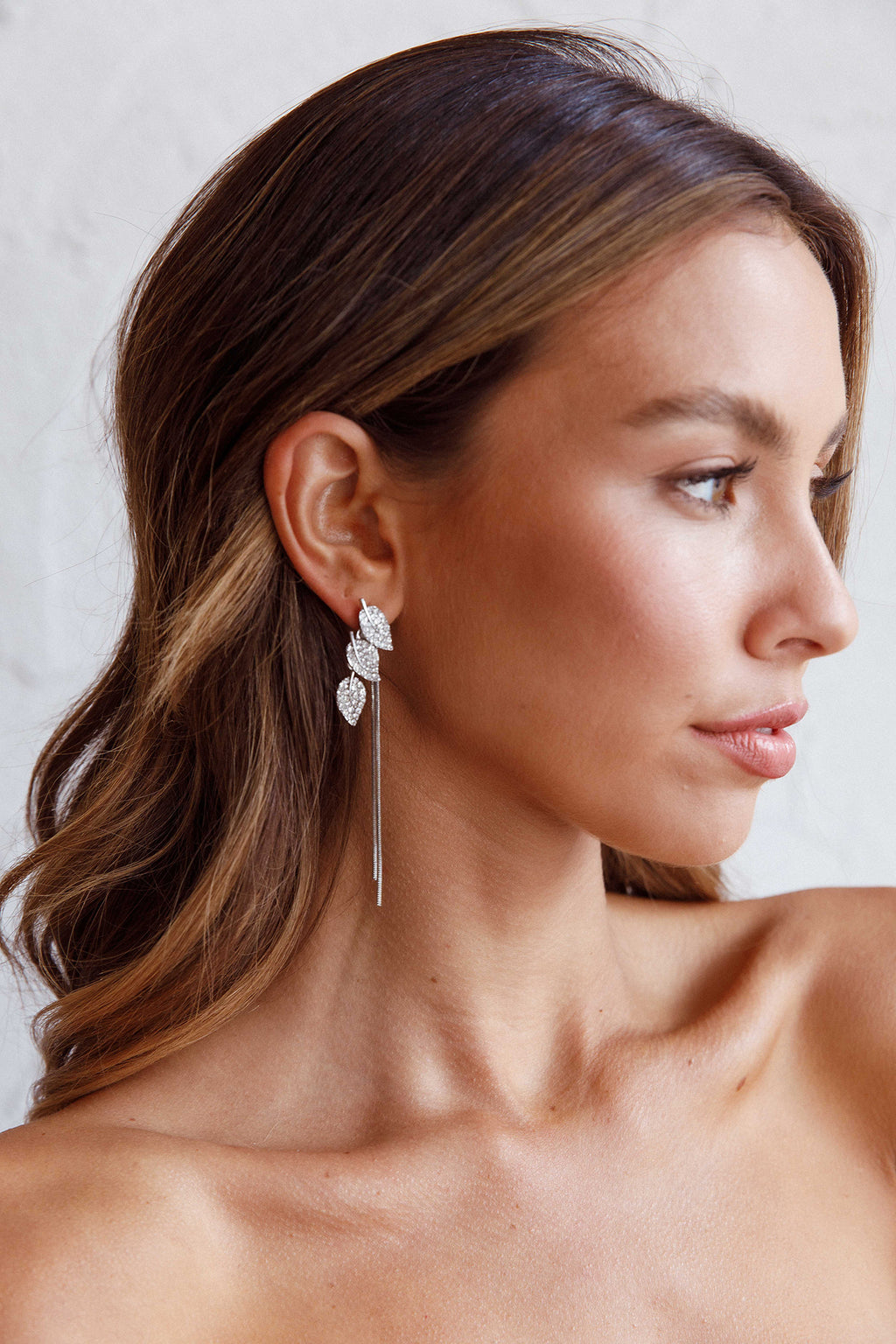 Zircon Leaves Tassel Drop Earrings Silver by Selfie Leslie Australia