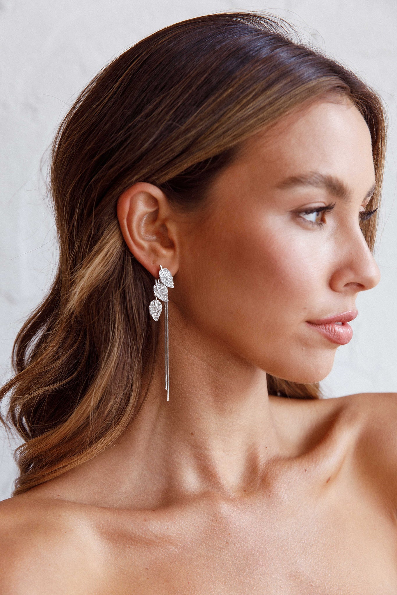 Zircon Leaves Tassel Drop Earrings Silver by Selfie Leslie Australia