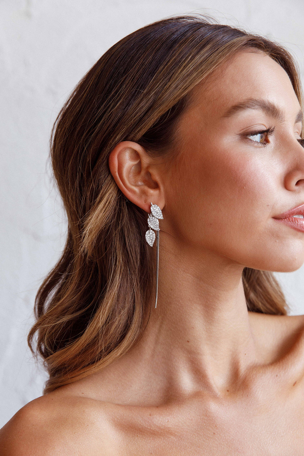 Zircon Leaves Tassel Drop Earrings Silver by Selfie Leslie Australia