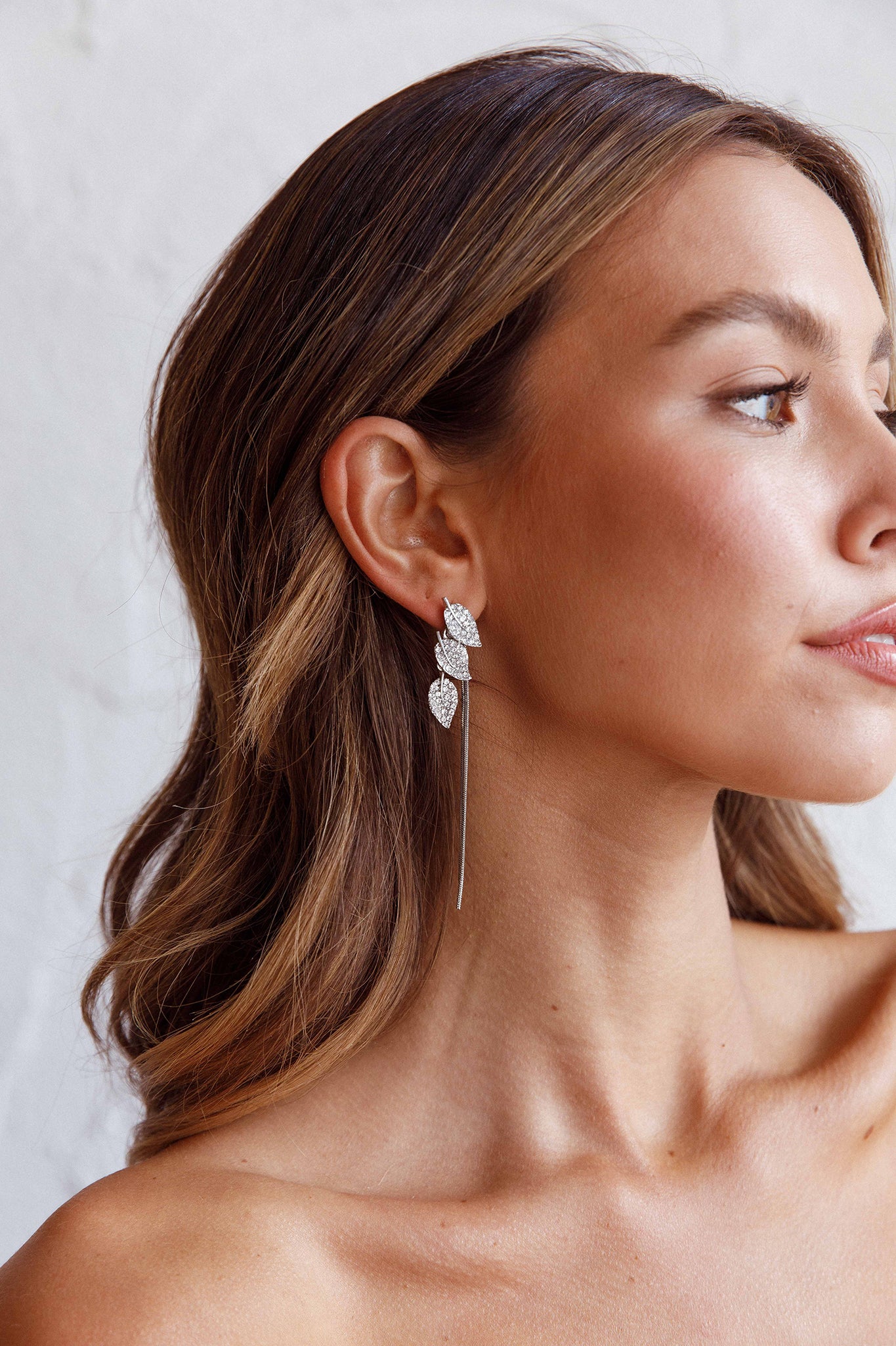 Zircon Leaves Tassel Drop Earrings Silver by Selfie Leslie Australia