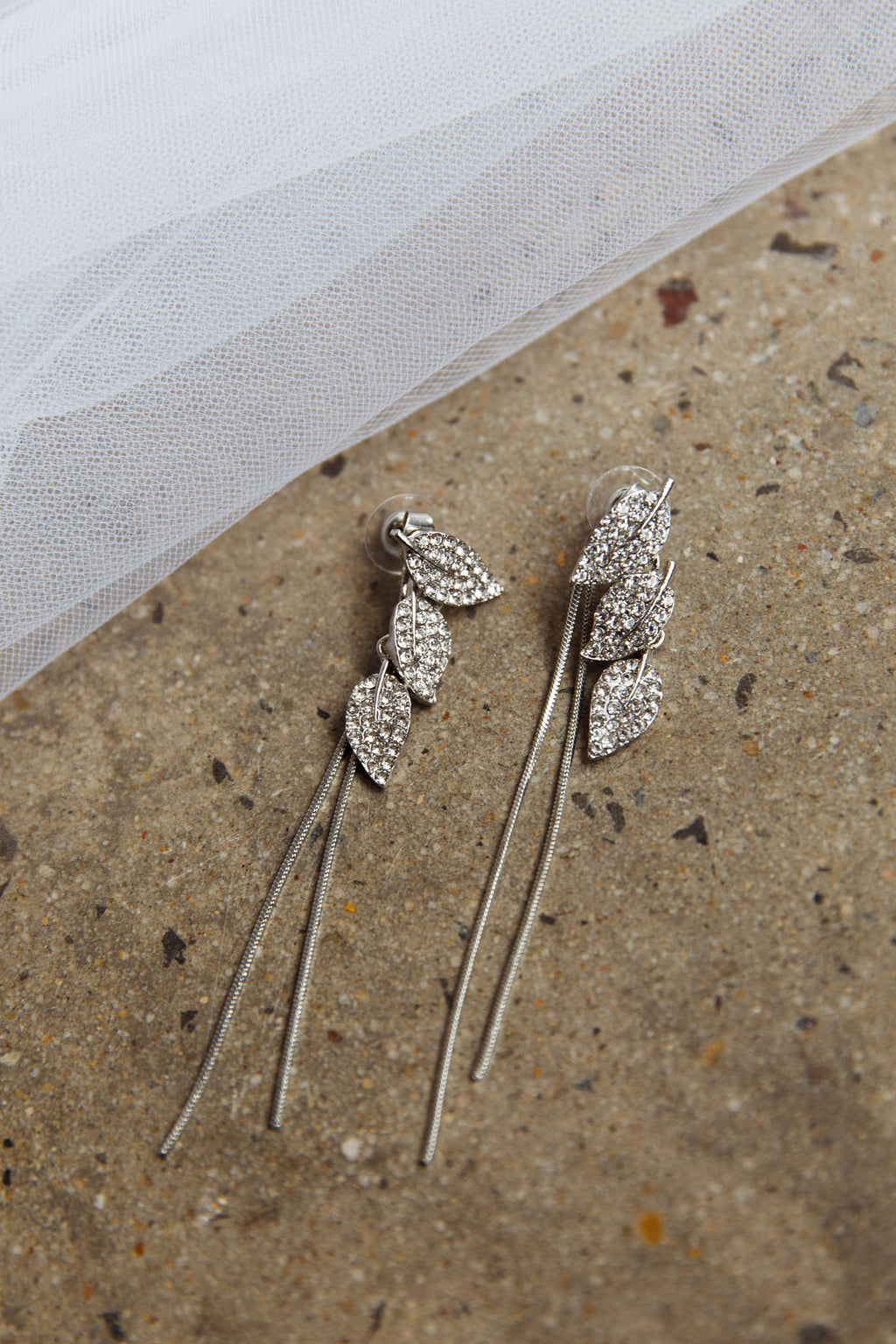 Zircon Leaves Tassel Drop Earrings Silver by Selfie Leslie Australia