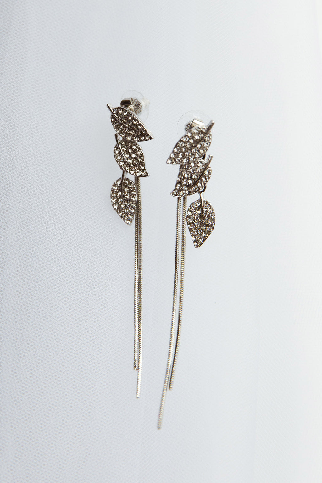 Zircon Leaves Tassel Drop Earrings Silver by Selfie Leslie Australia