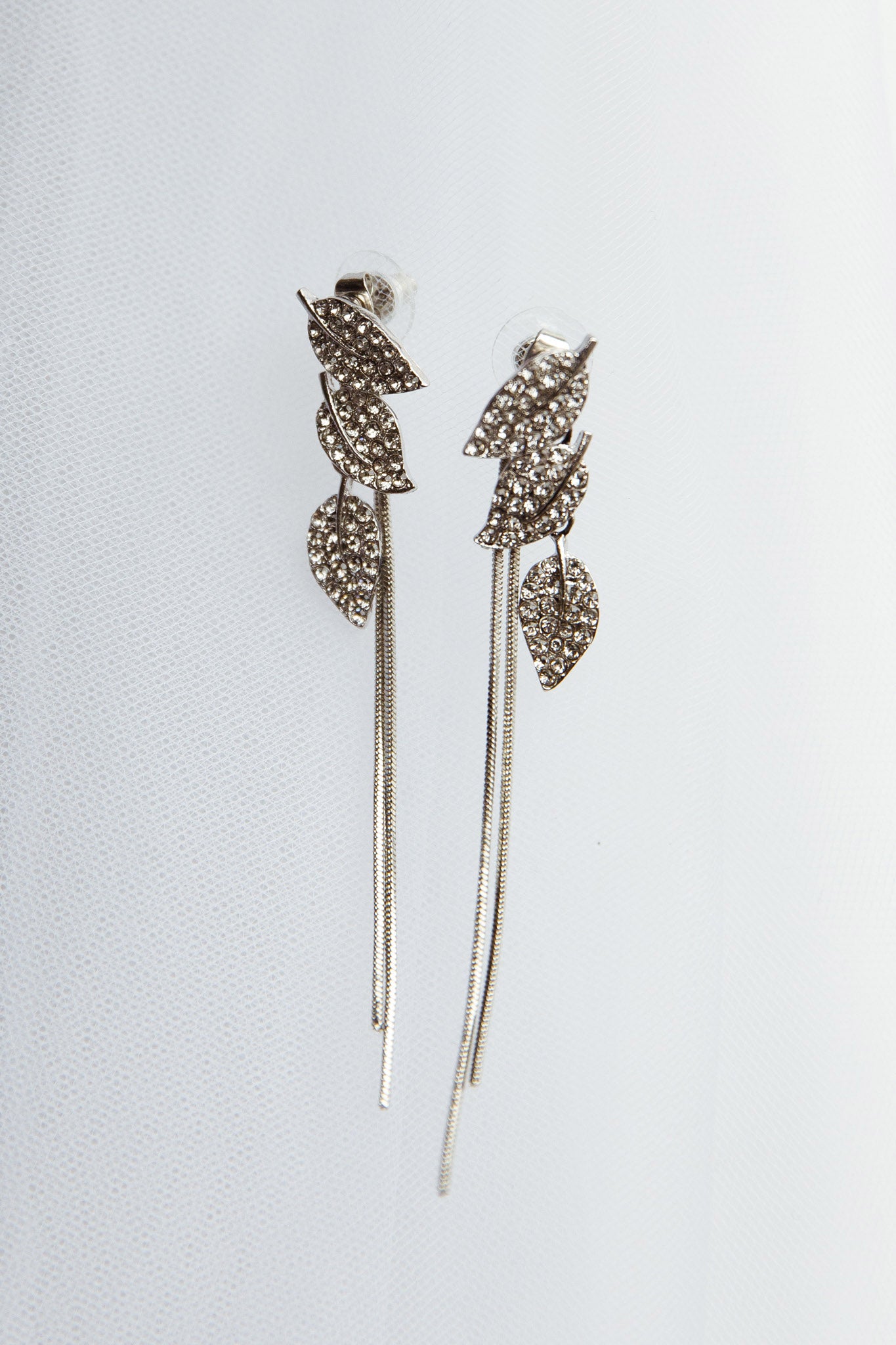 Zircon Leaves Tassel Drop Earrings Silver by Selfie Leslie Australia