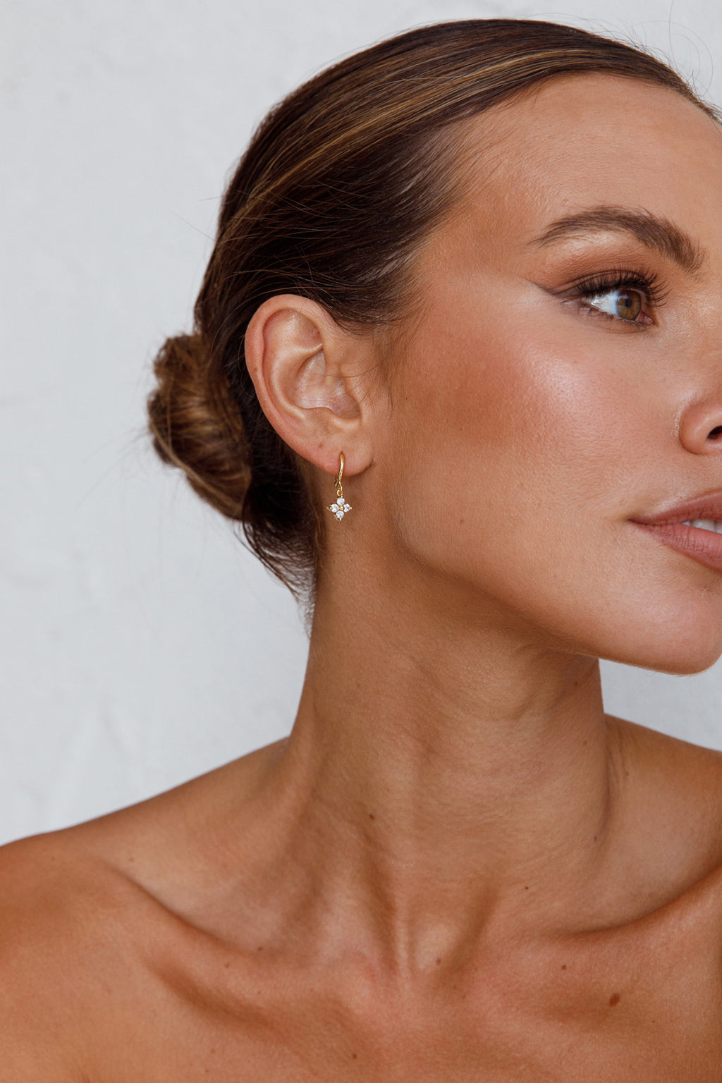Dexter Clover Diamante Drop Hoop Earrings Gold by Selfie Leslie Australia