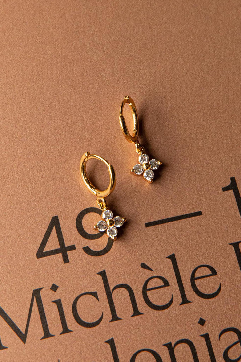 Dexter Clover Diamante Drop Hoop Earrings Gold by Selfie Leslie Australia