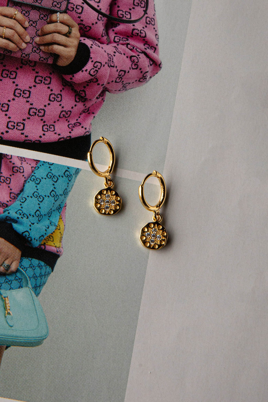 Starry Night Drop Diamante Hoop Earrings Gold by Selfie Leslie Australia