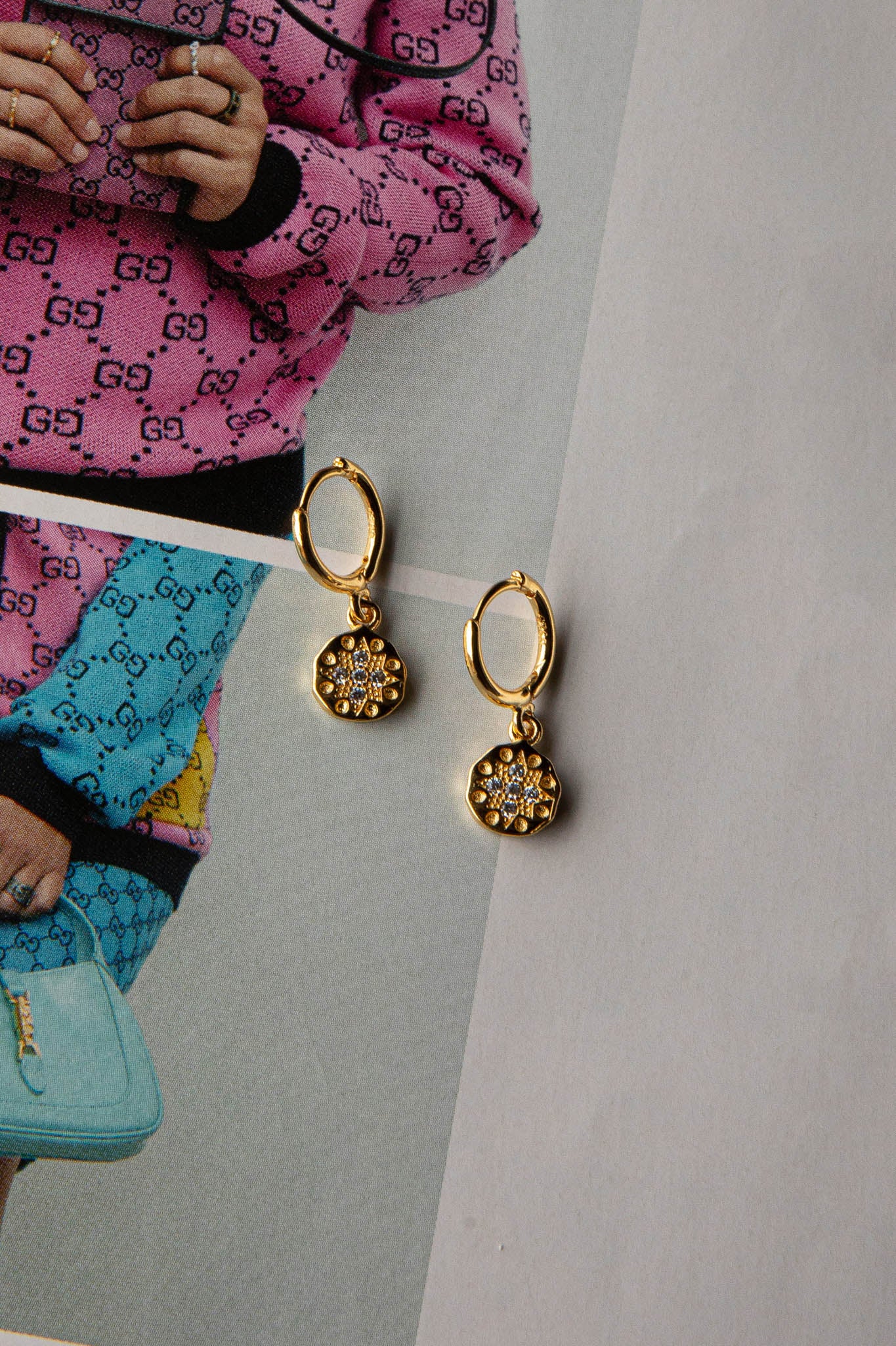 Starry Night Drop Diamante Hoop Earrings Gold by Selfie Leslie Australia