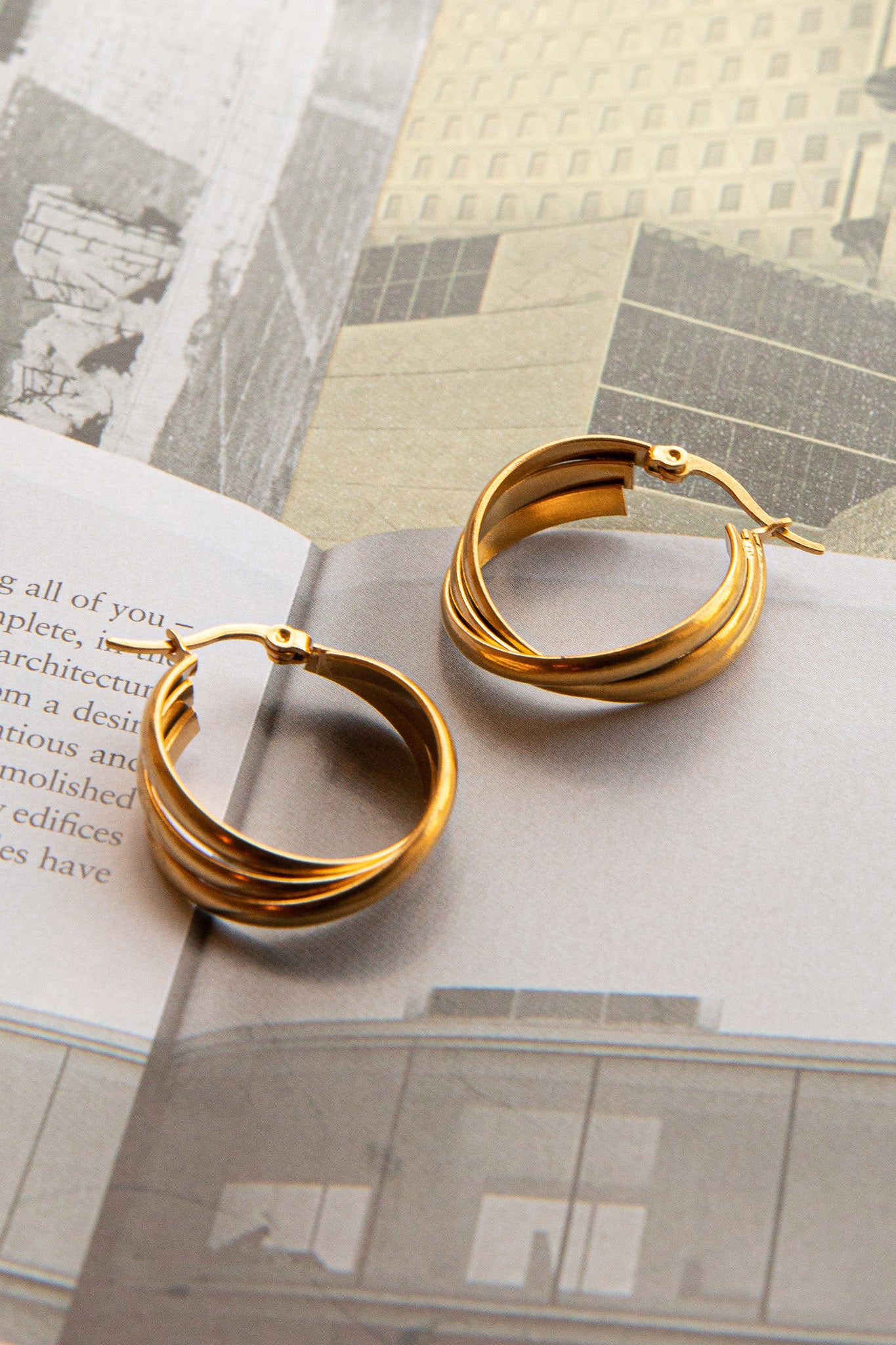 Mona Triple Hoop Earrings Gold by Selfie Leslie Australia