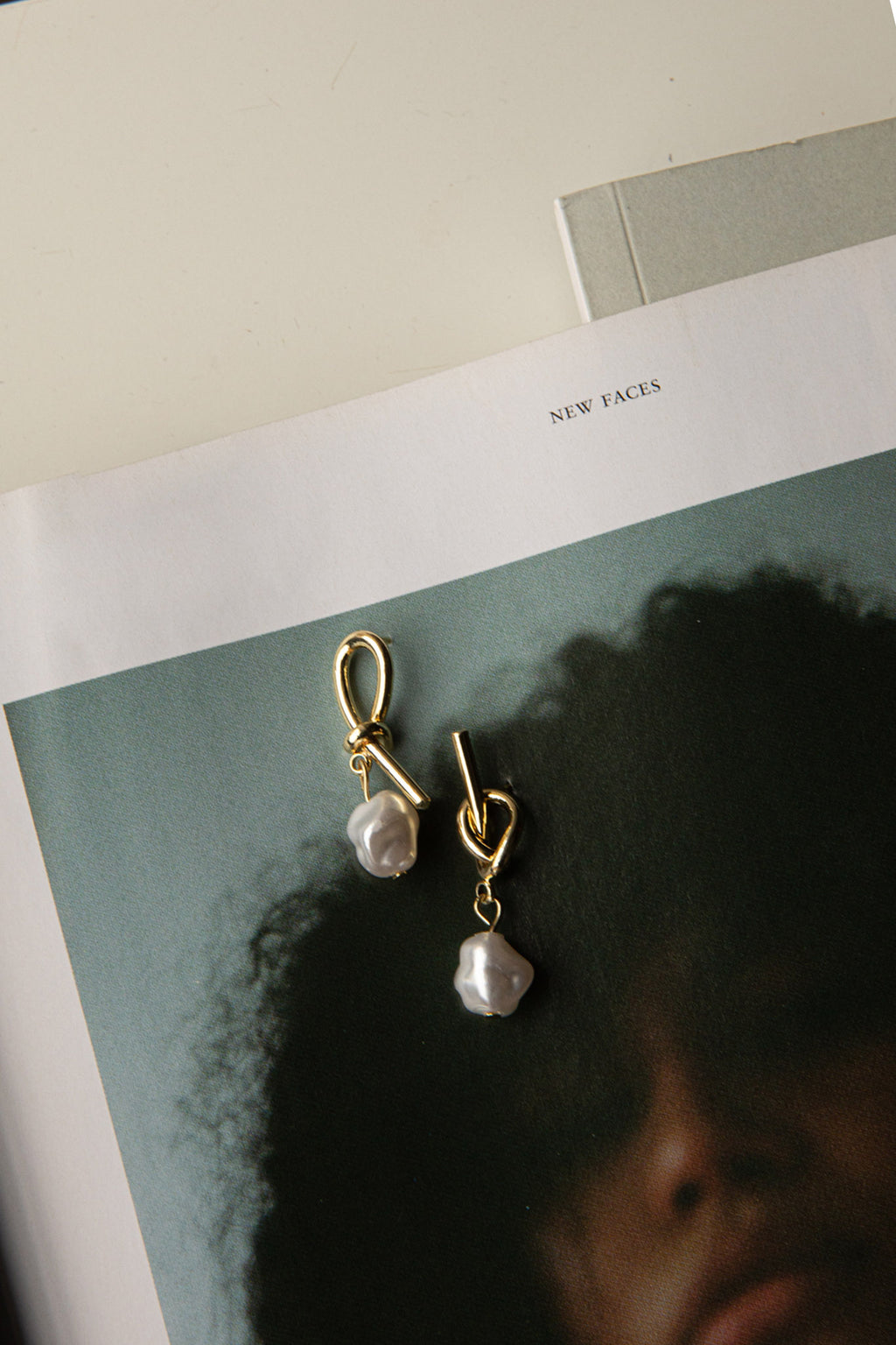 Ariel Pearl Drop Earrings Gold by Selfie Leslie Australia