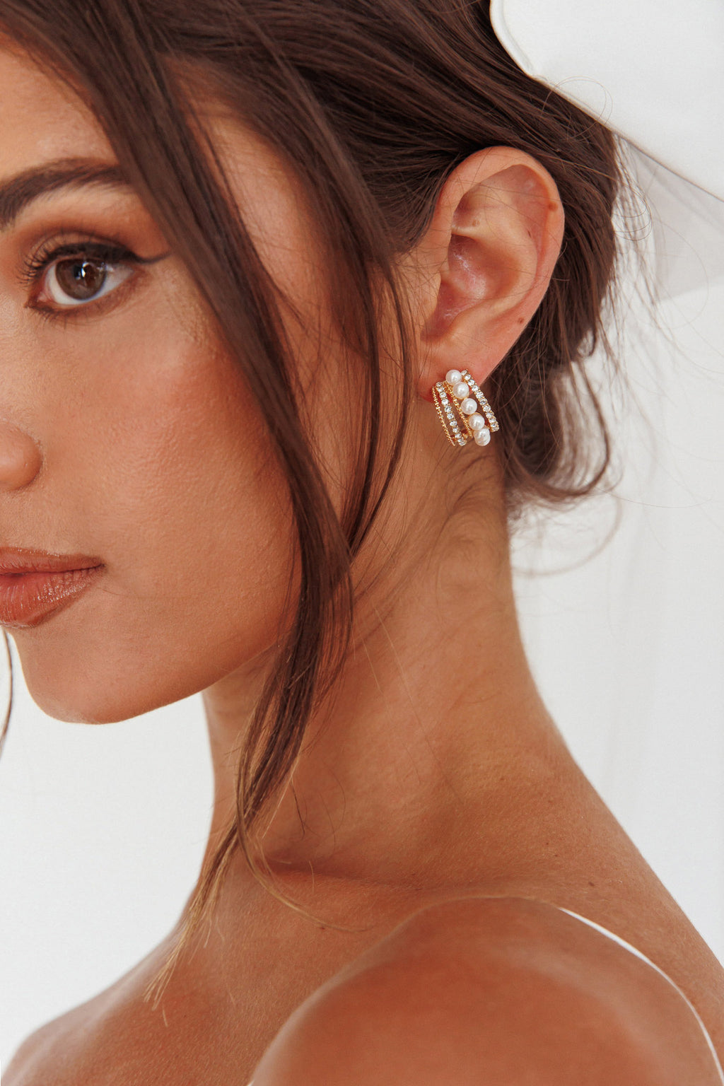 Odette Pearl Diamante Earrings Gold by Selfie Leslie Australia