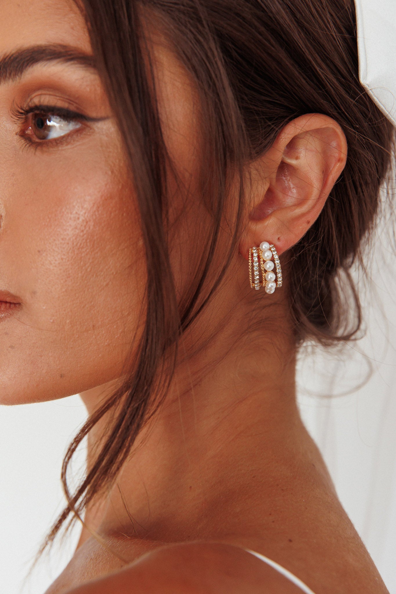 Odette Pearl Diamante Earrings Gold by Selfie Leslie Australia