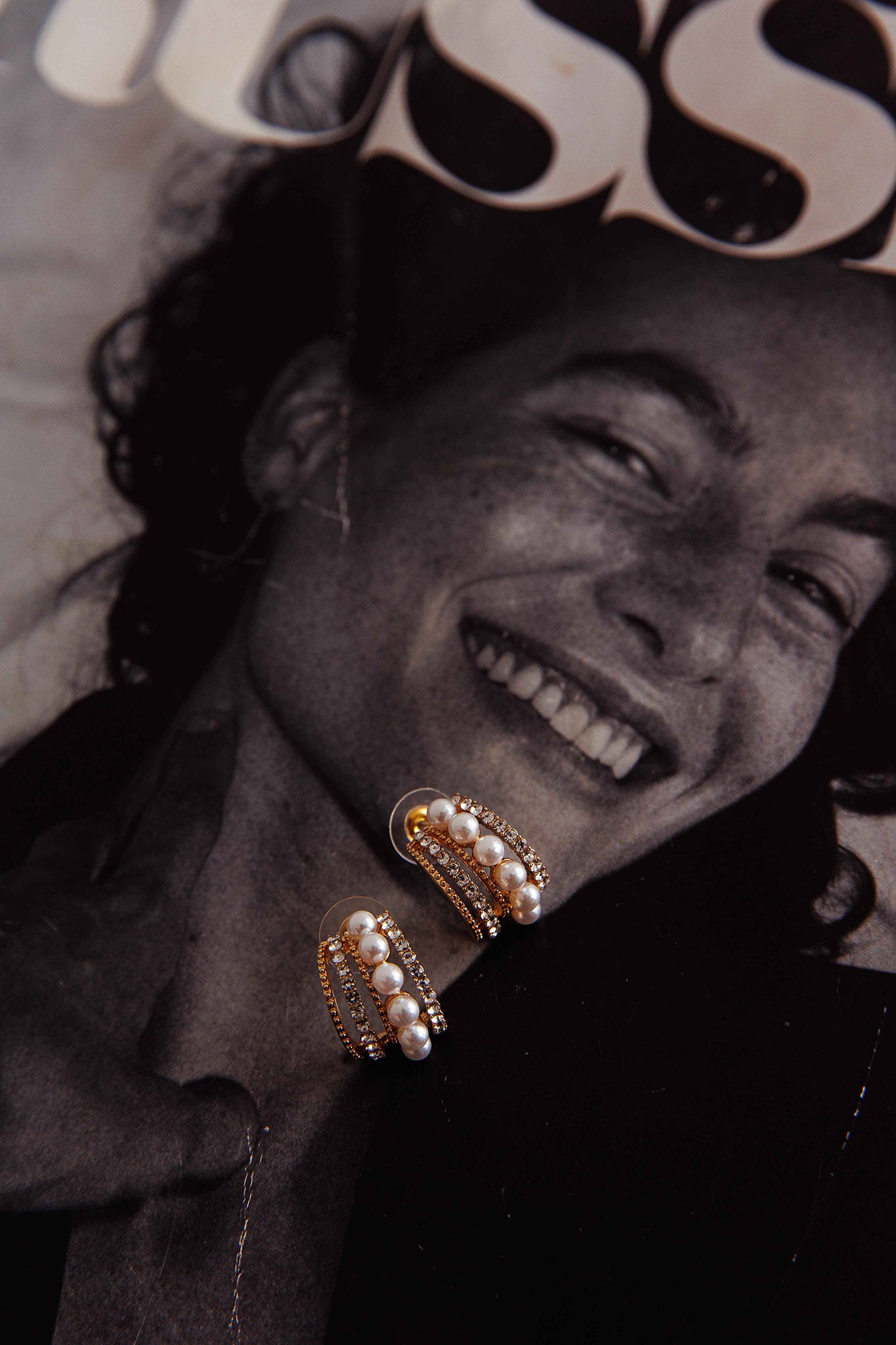 Odette Pearl Diamante Earrings Gold by Selfie Leslie Australia