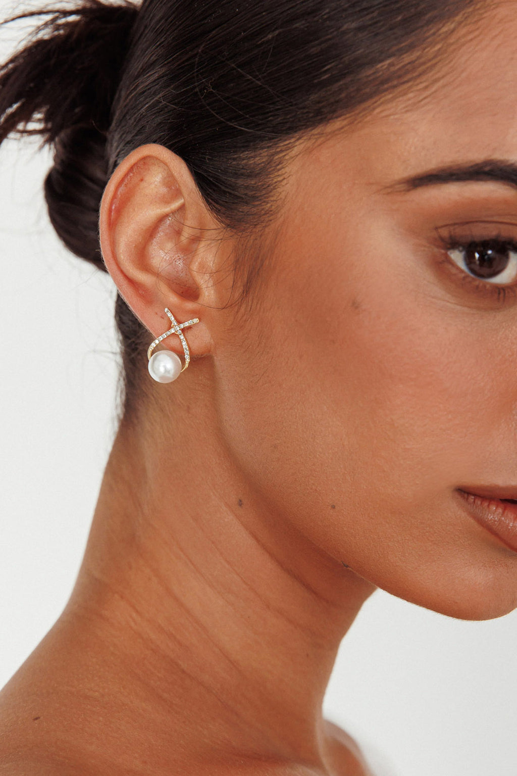 Aliyah Diamante X Pearl Earrings Gold by Selfie Leslie Australia