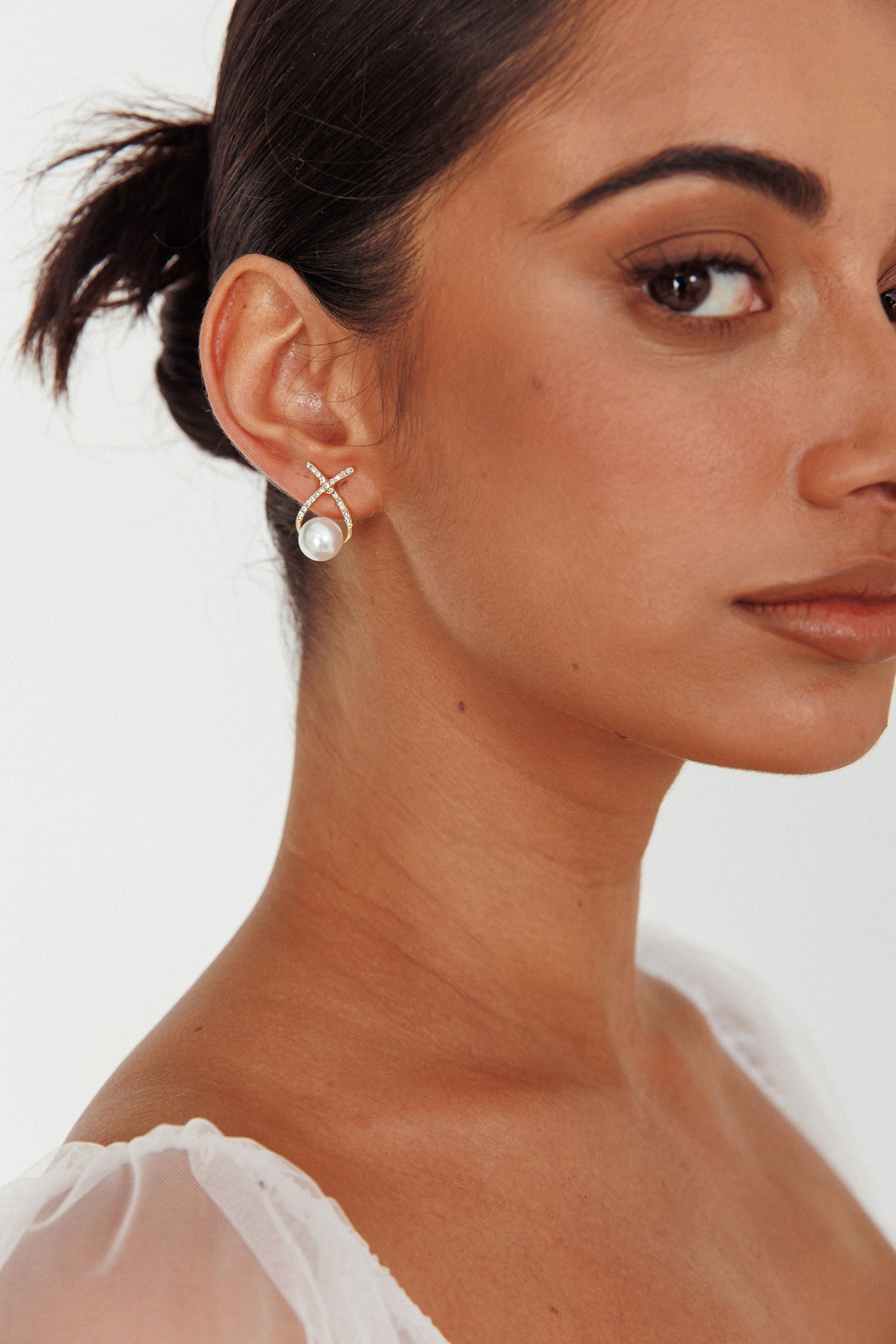 Aliyah Diamante X Pearl Earrings Gold by Selfie Leslie Australia