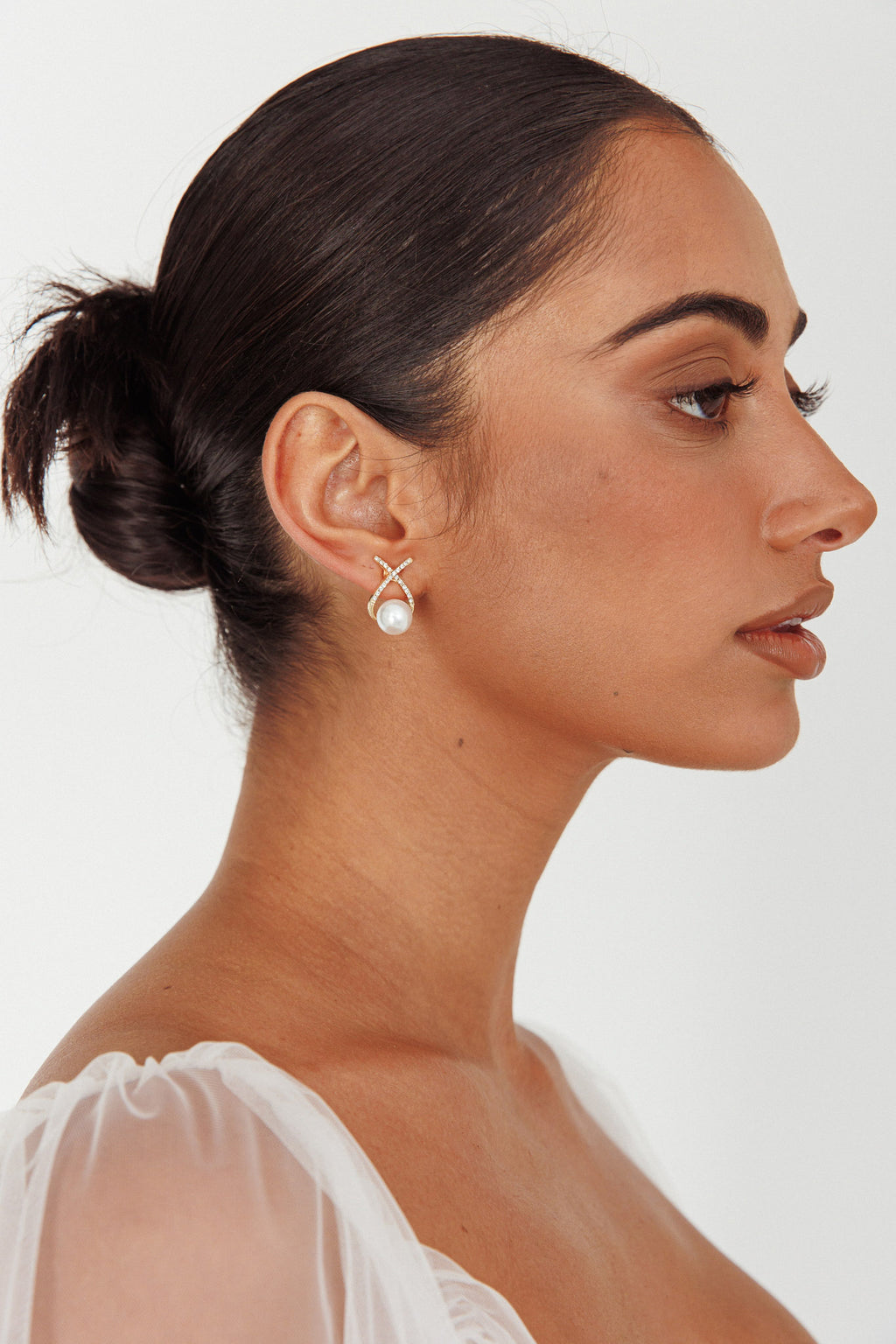 Aliyah Diamante X Pearl Earrings Gold by Selfie Leslie Australia