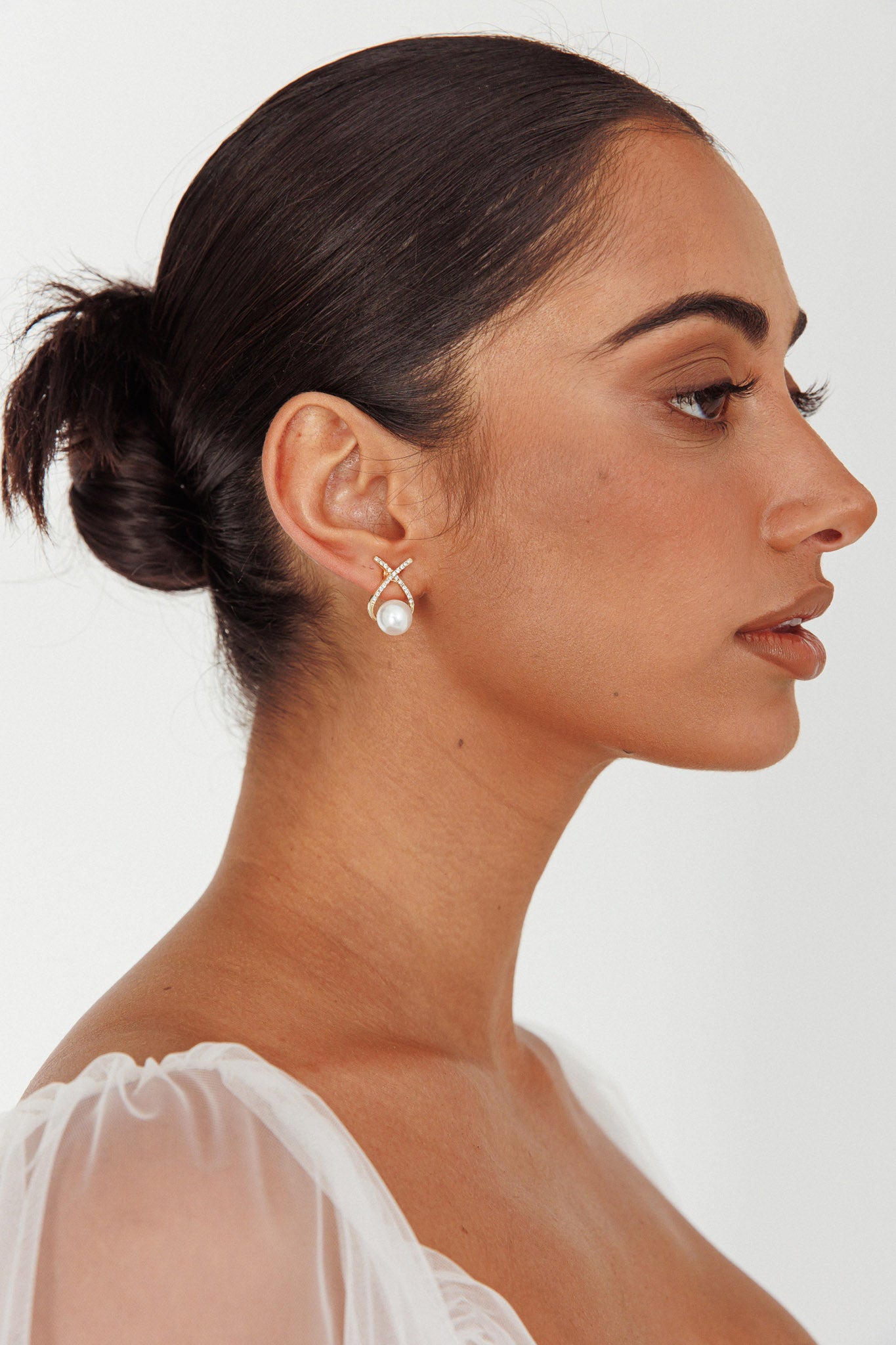 Aliyah Diamante X Pearl Earrings Gold by Selfie Leslie Australia