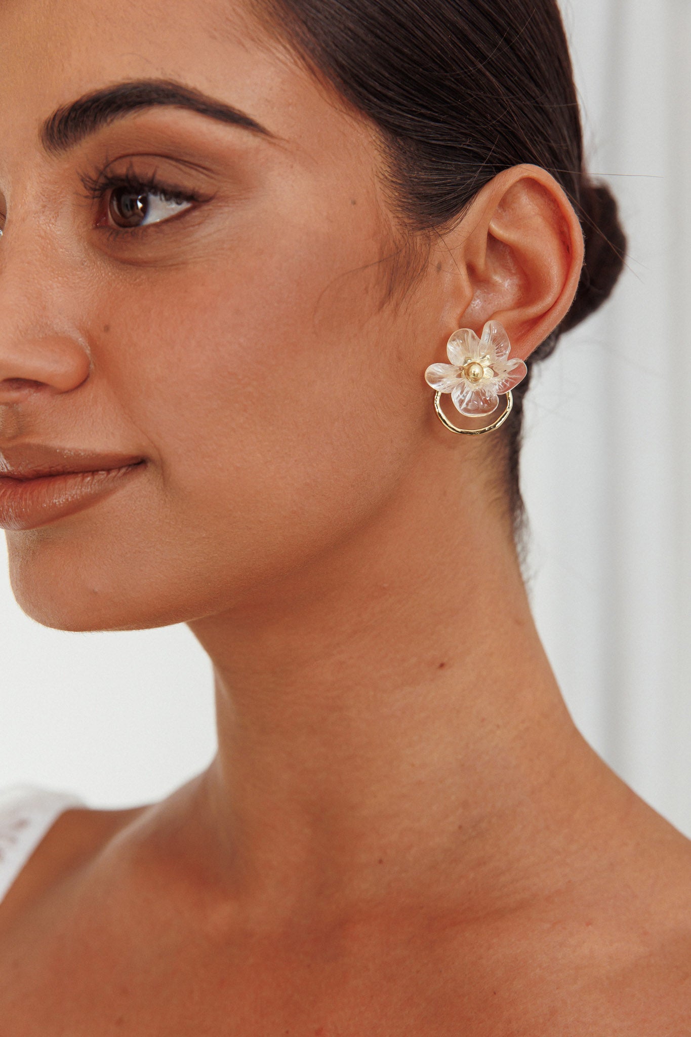 Andrea Clear Flower Earrings Gold by Selfie Leslie Australia
