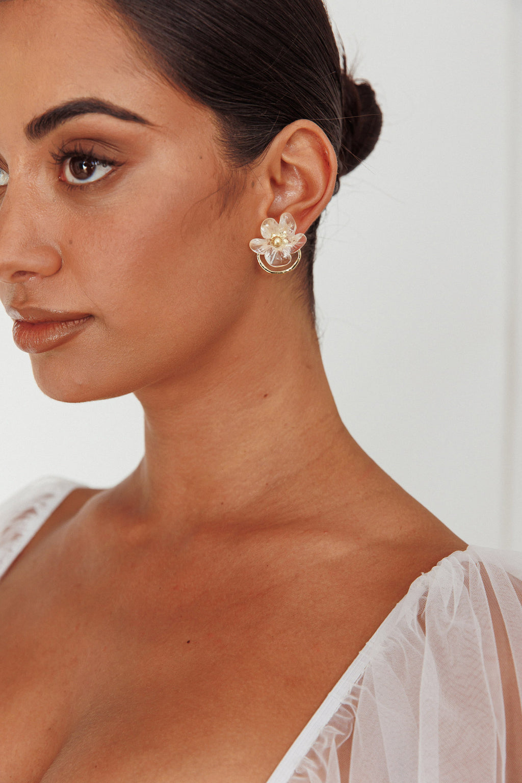 Andrea Clear Flower Earrings Gold by Selfie Leslie Australia