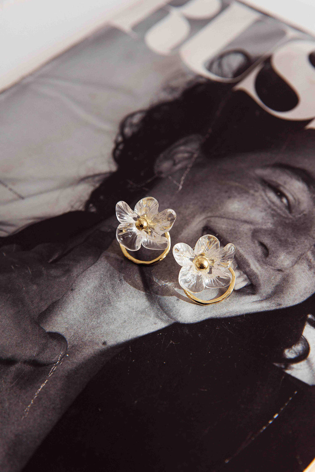 Andrea Clear Flower Earrings Gold by Selfie Leslie Australia