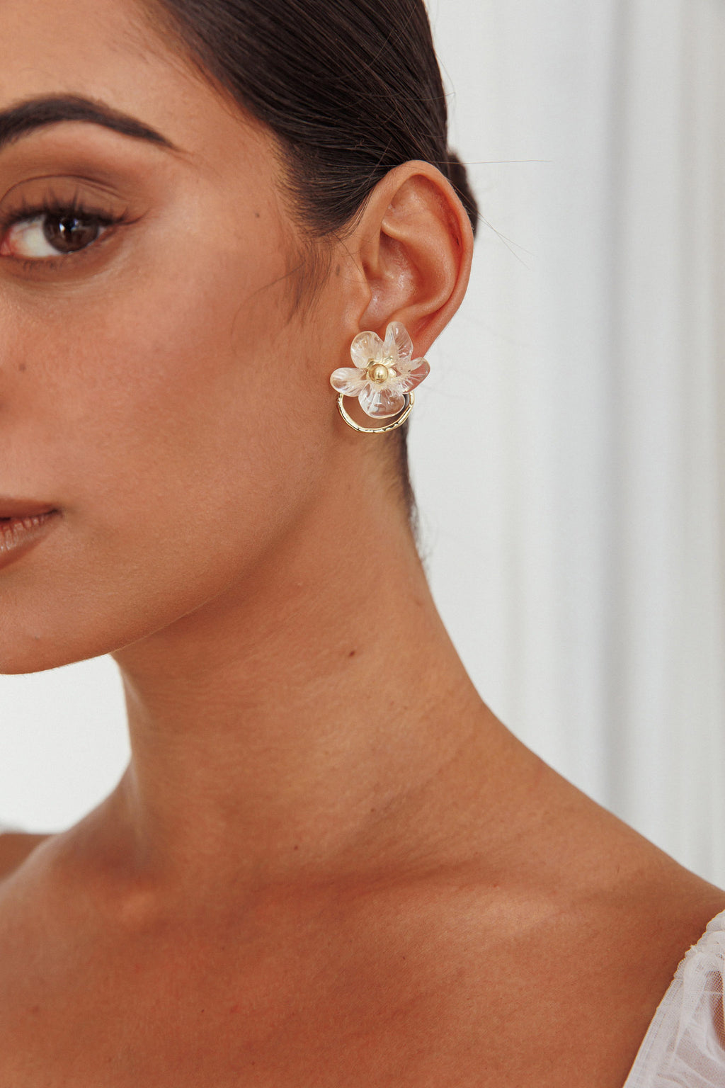 Andrea Clear Flower Earrings Gold by Selfie Leslie Australia