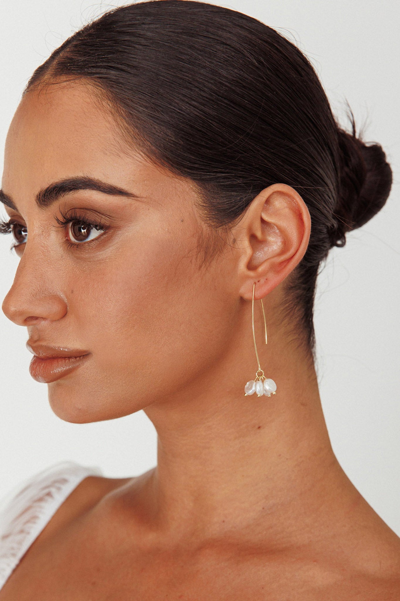 Sarah Pearl Accent Long Hook Earrings Gold by Selfie Leslie Australia