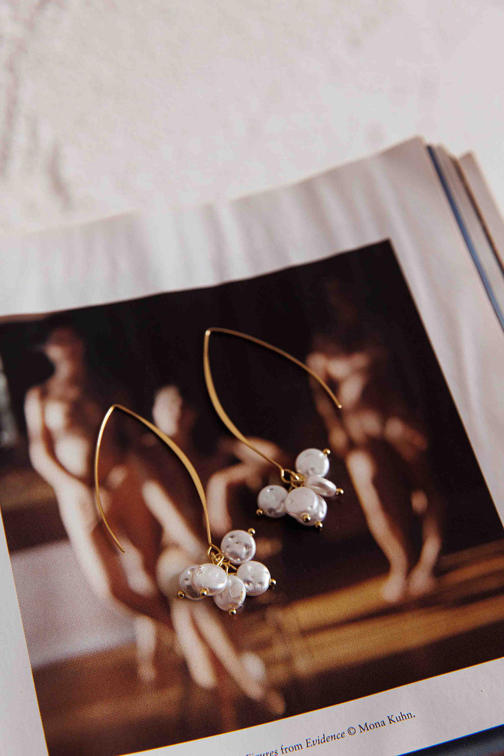 Sarah Pearl Accent Long Hook Earrings Gold by Selfie Leslie Australia