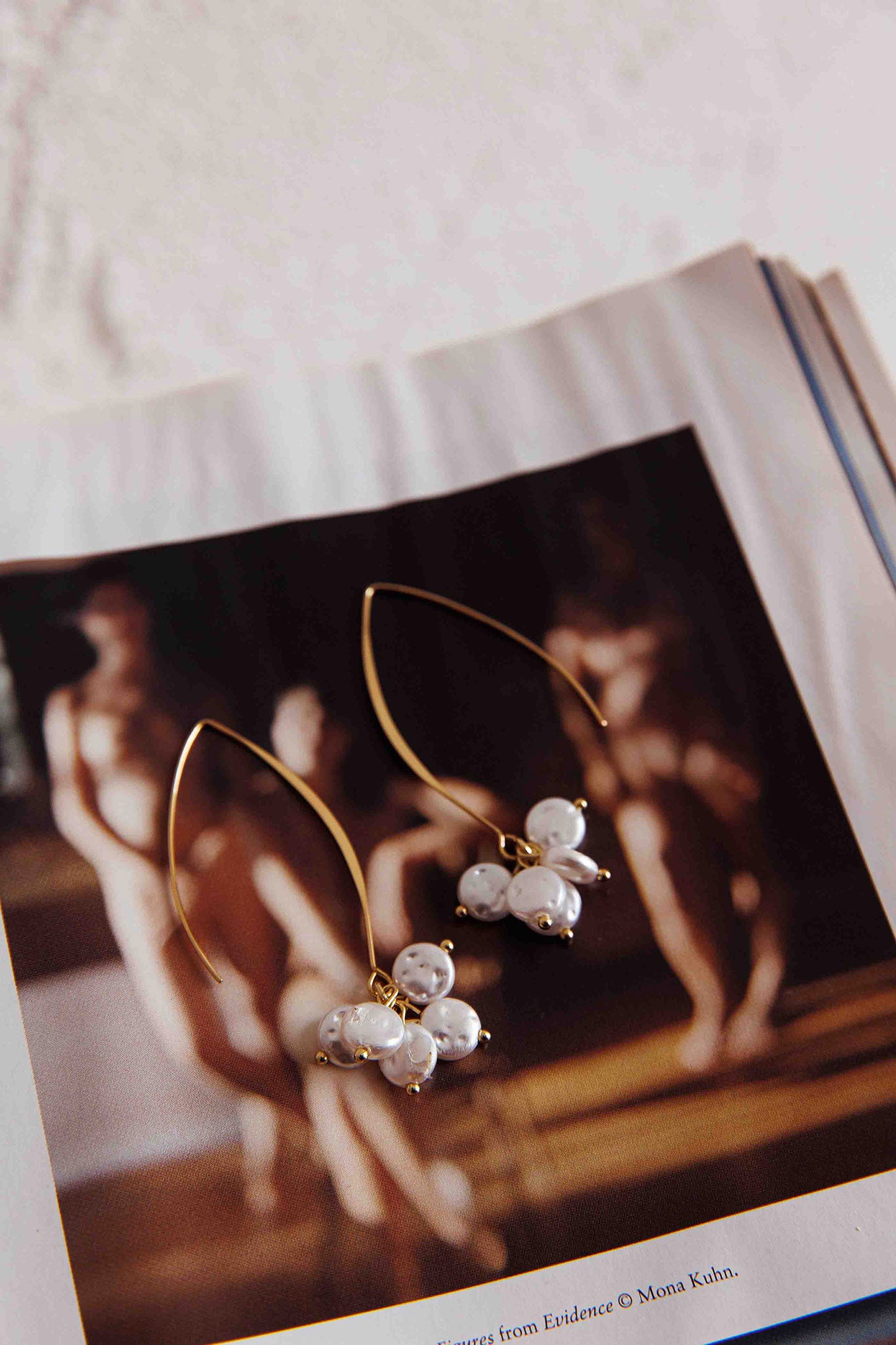 Sarah Pearl Accent Long Hook Earrings Gold by Selfie Leslie Australia