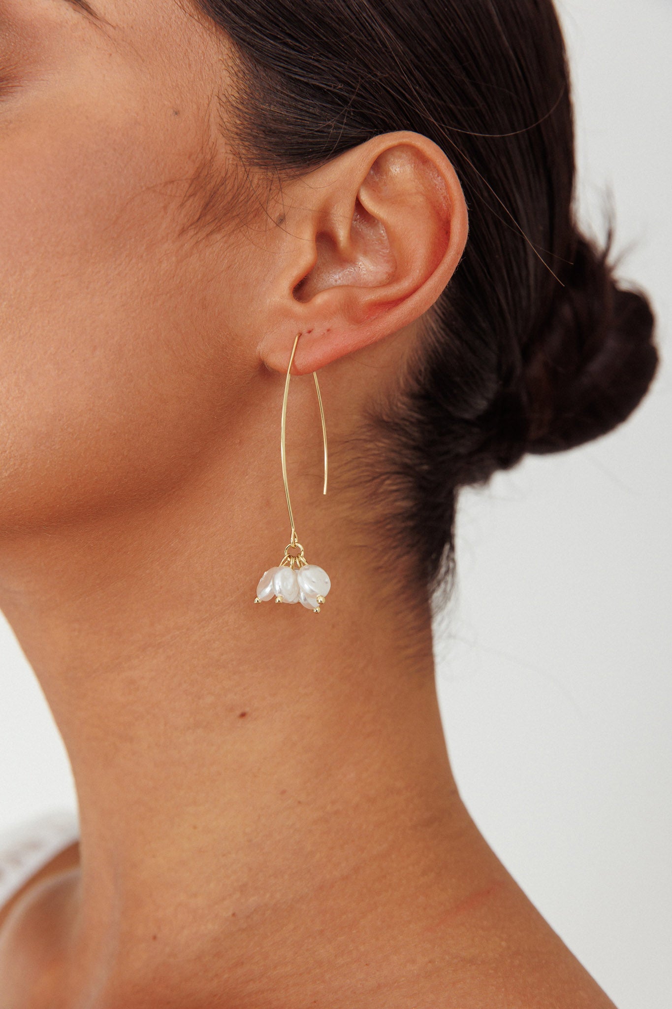 Sarah Pearl Accent Long Hook Earrings Gold by Selfie Leslie Australia