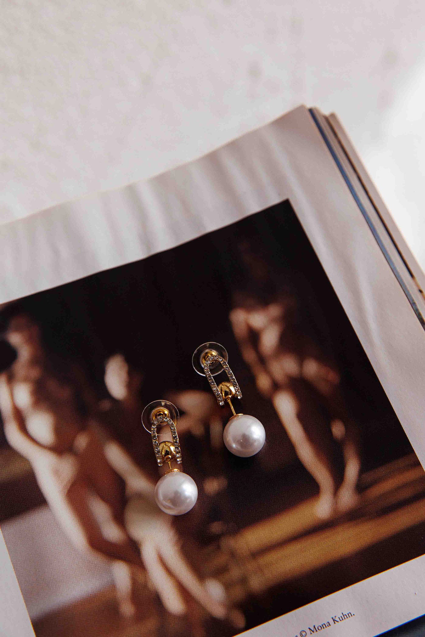 Maia Pearl Diamante Earrings Gold by Selfie Leslie Australia