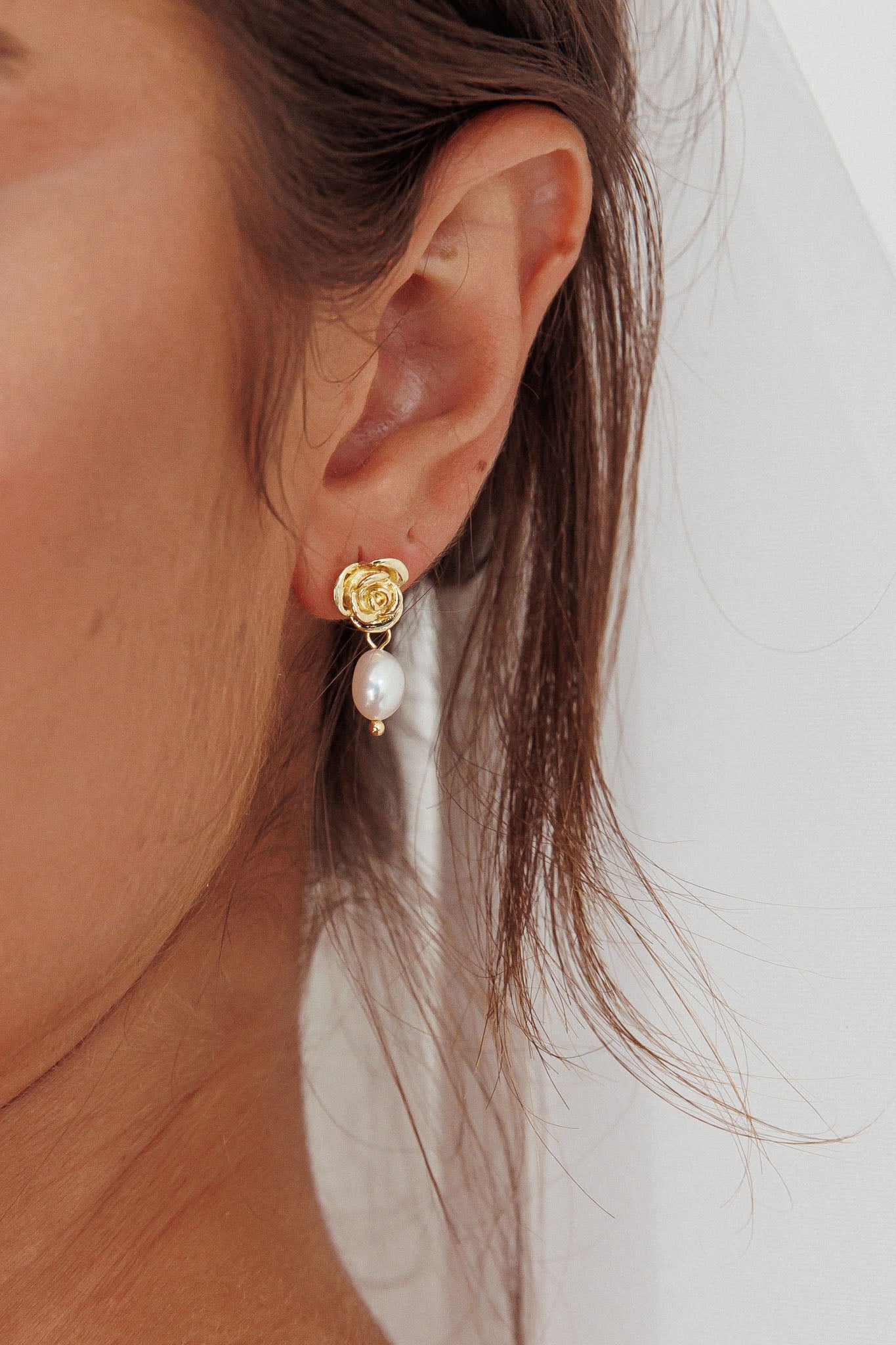 Le Jardin Flower Pearl Earrings Gold by Selfie Leslie Australia