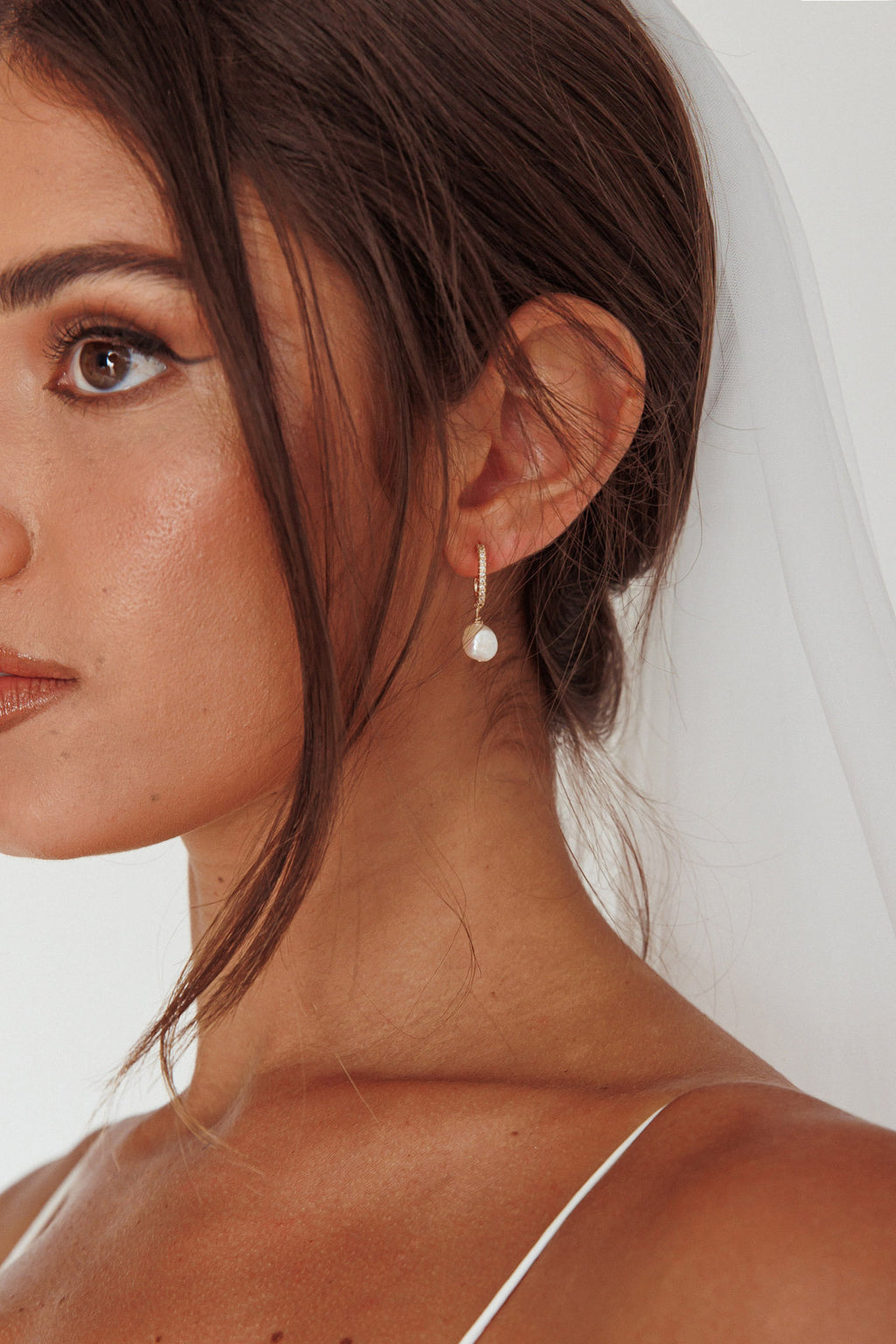 Lily Diamante Pearl Drop Earrings Gold by Selfie Leslie Australia