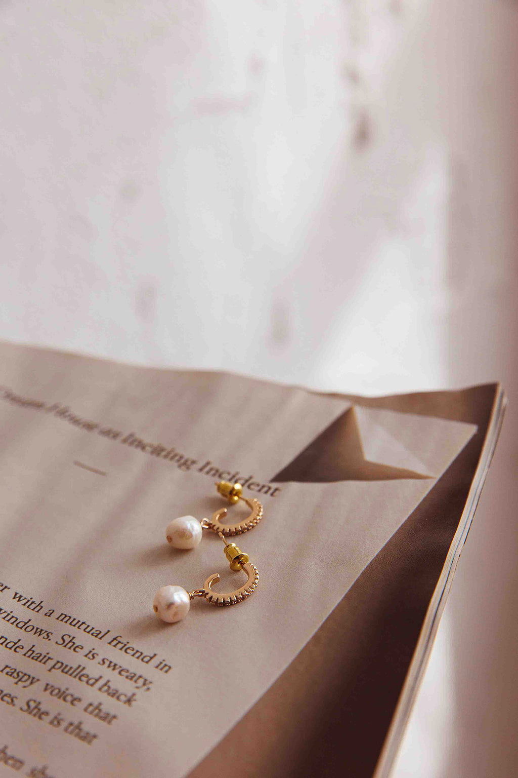 Lily Diamante Pearl Drop Earrings Gold by Selfie Leslie Australia