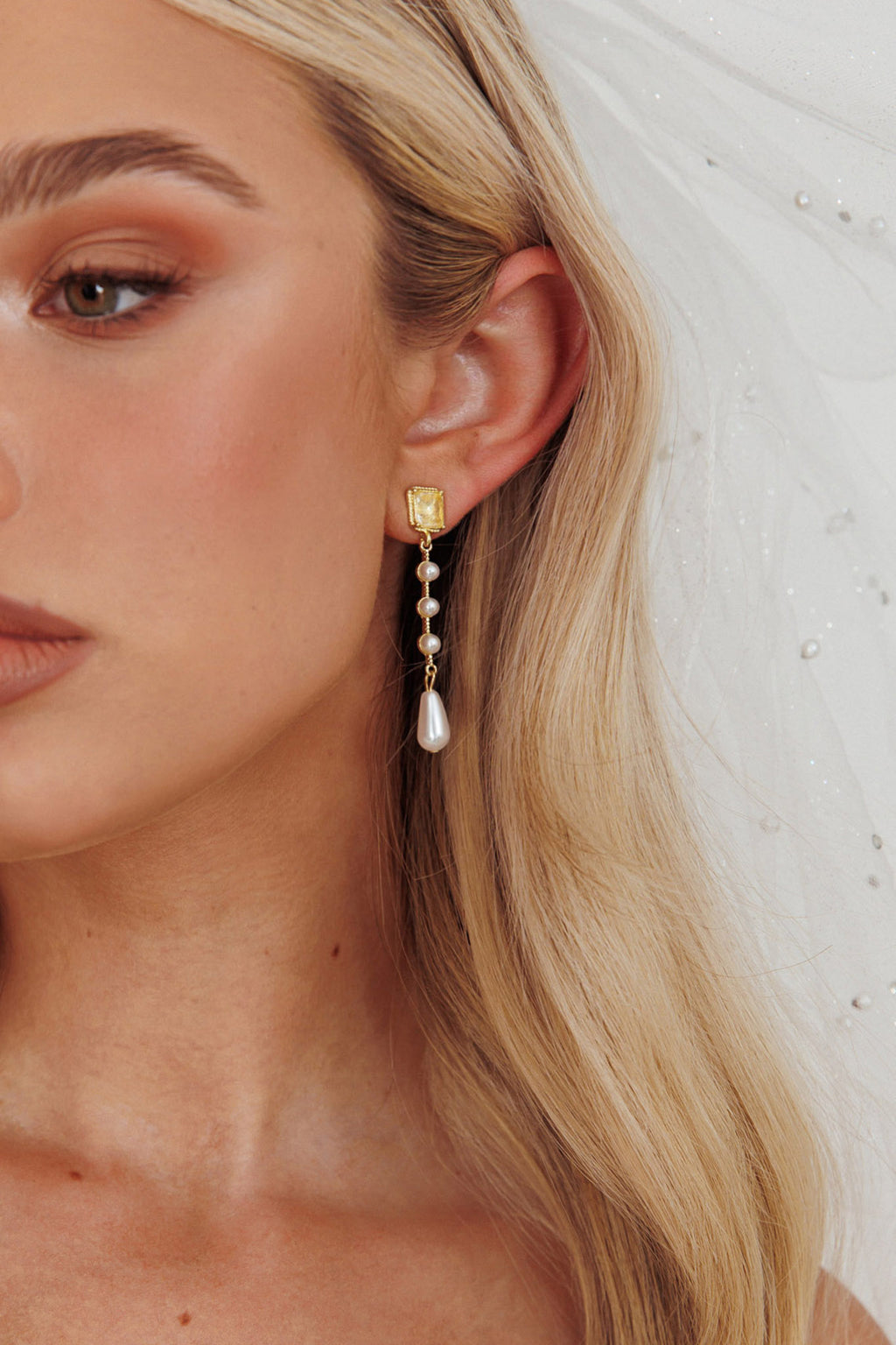 Mercy Pearl & Crystal Drop Earrings Gold by Selfie Leslie Australia